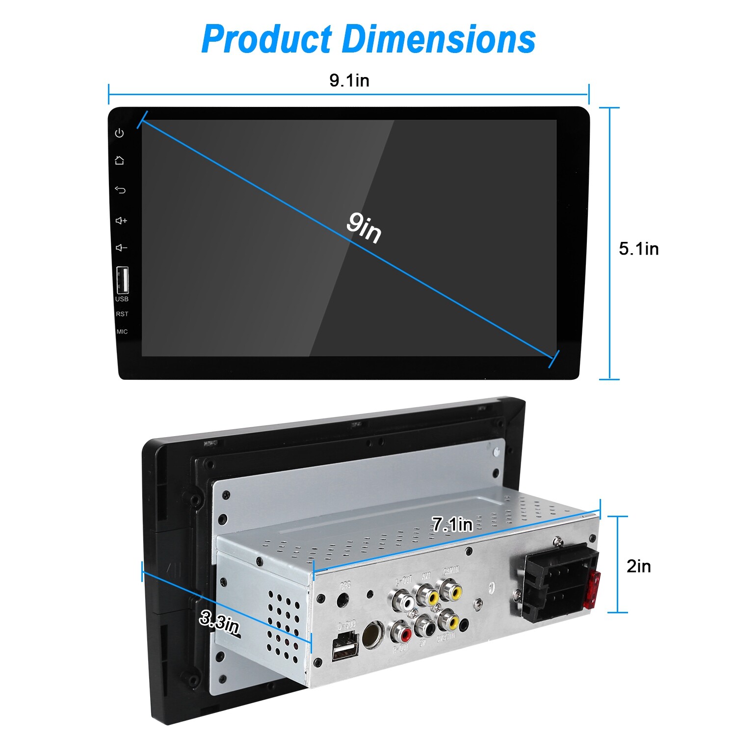 9in Car Stereo 1 Din Radio Touchscreen w/Camera Mirror Link Carplay/Android Auto