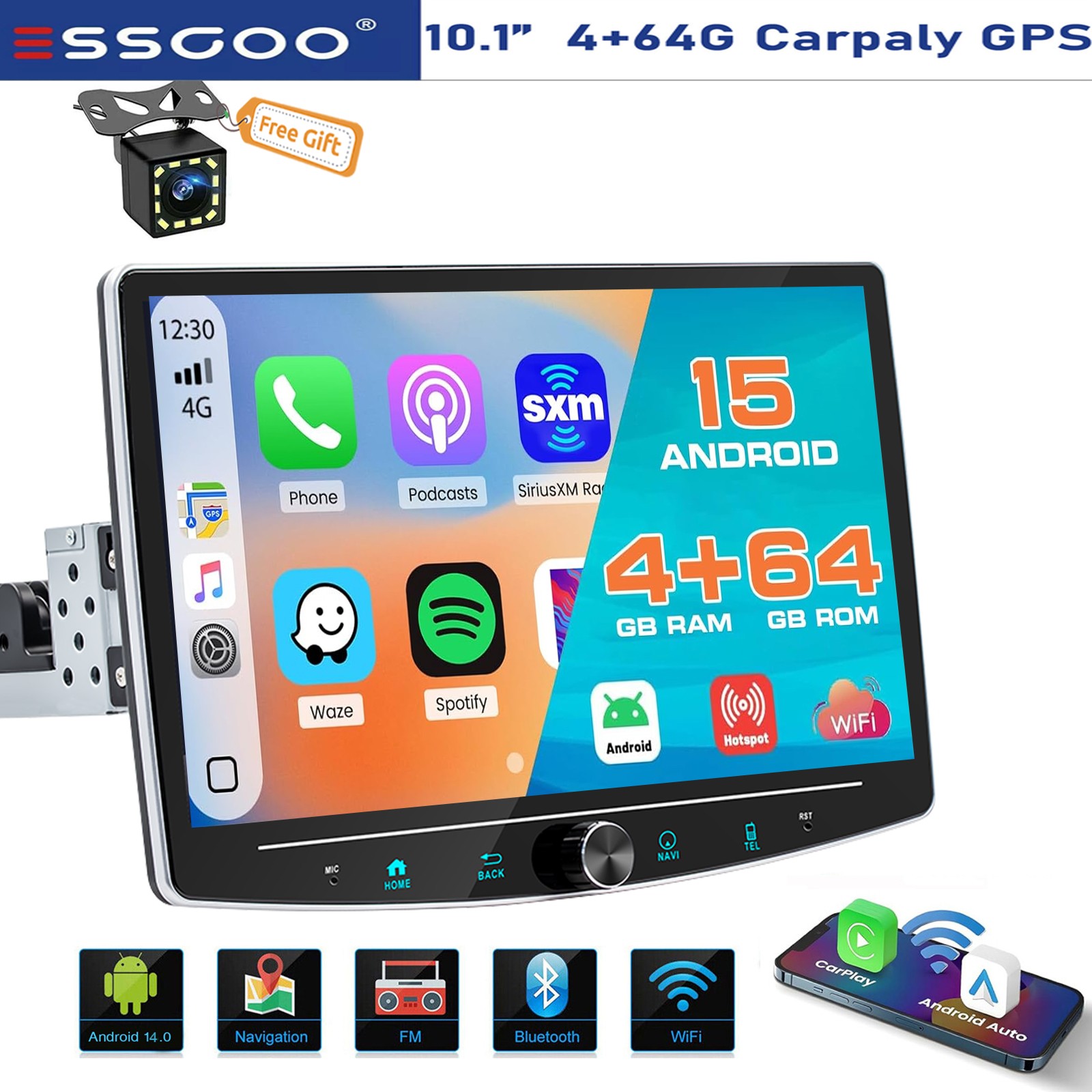10.1″ Caplay Car Stereo Radio Touch Screen Android 15 GPS WIFI Single 1Din +Cam