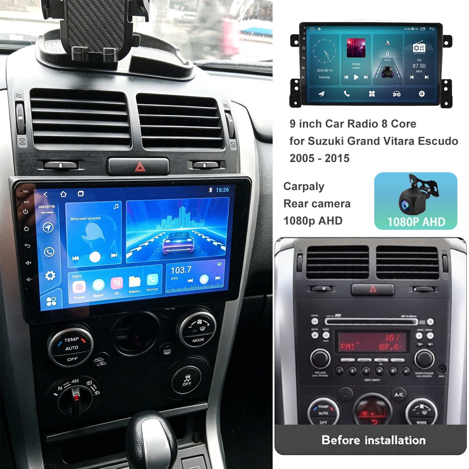 8 Core Car Radio for Suzuki Grand Vitara Escudo 2005 – 2015 AHD 1080P Rear Cam