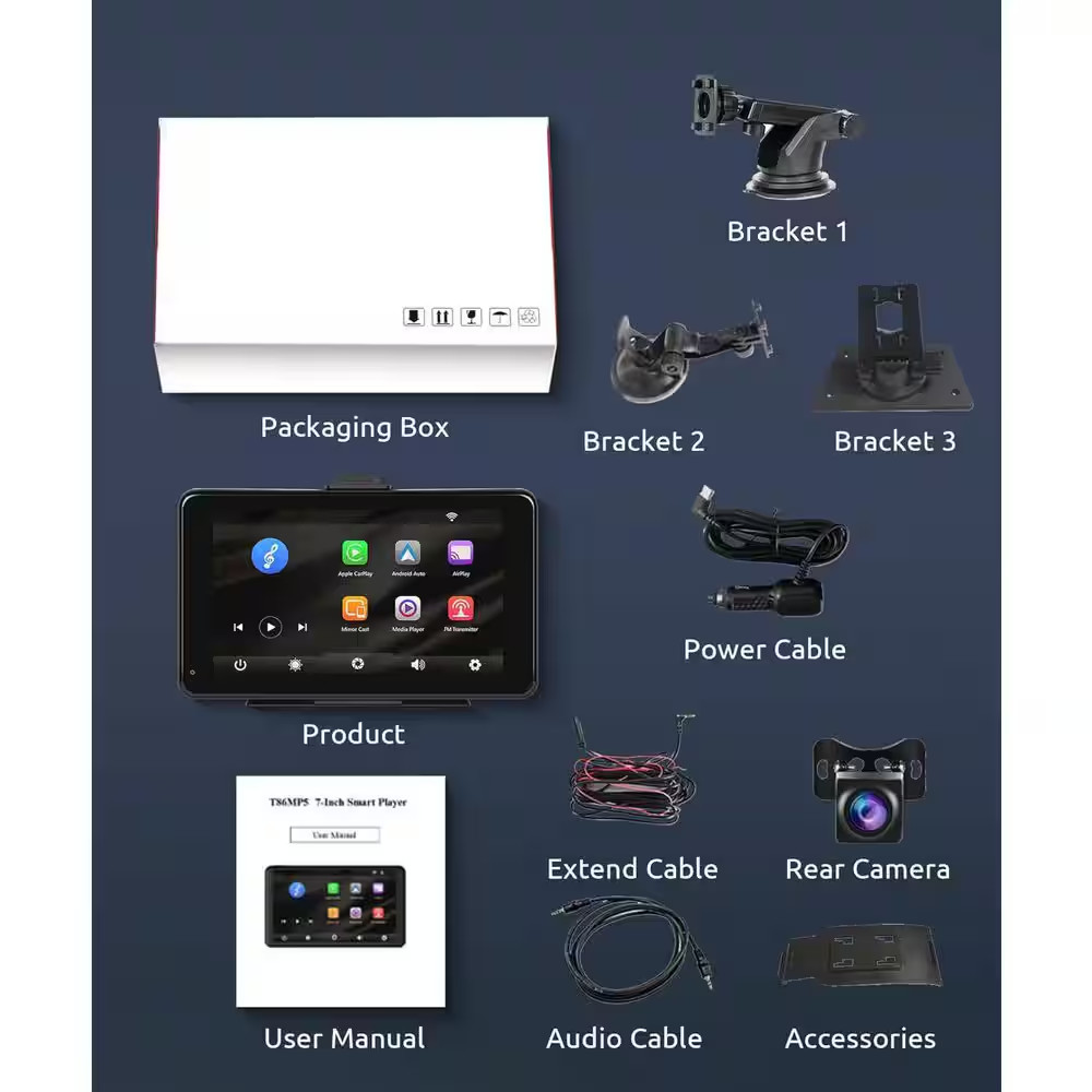 7 Wireless Carplay Screen with IP69K AHD Backup Camera for Car, Trucks, Android