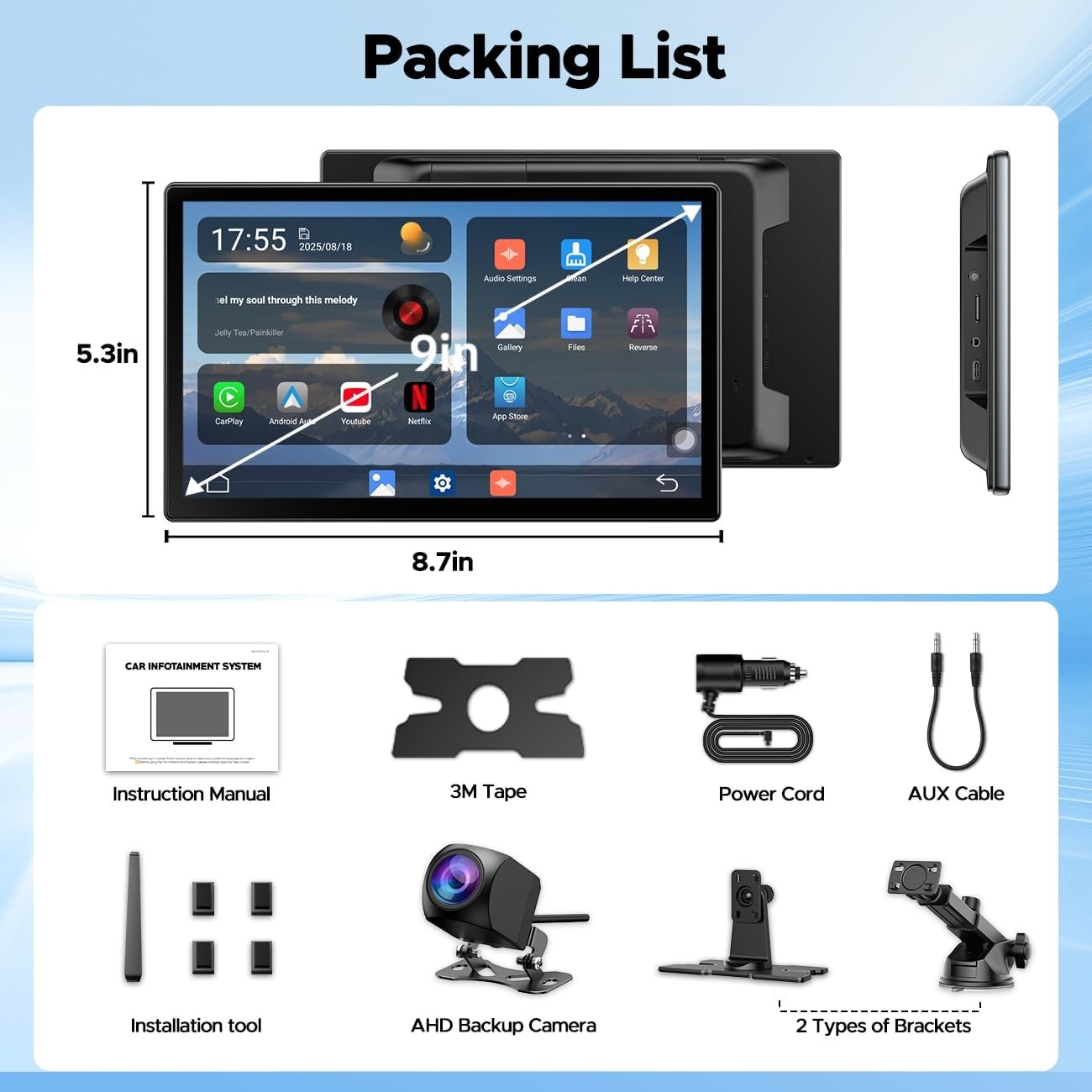 3 in 1 9″ Wireless Carplay Scree AI Video BOX With Youtube Net-Flix Apps for Car