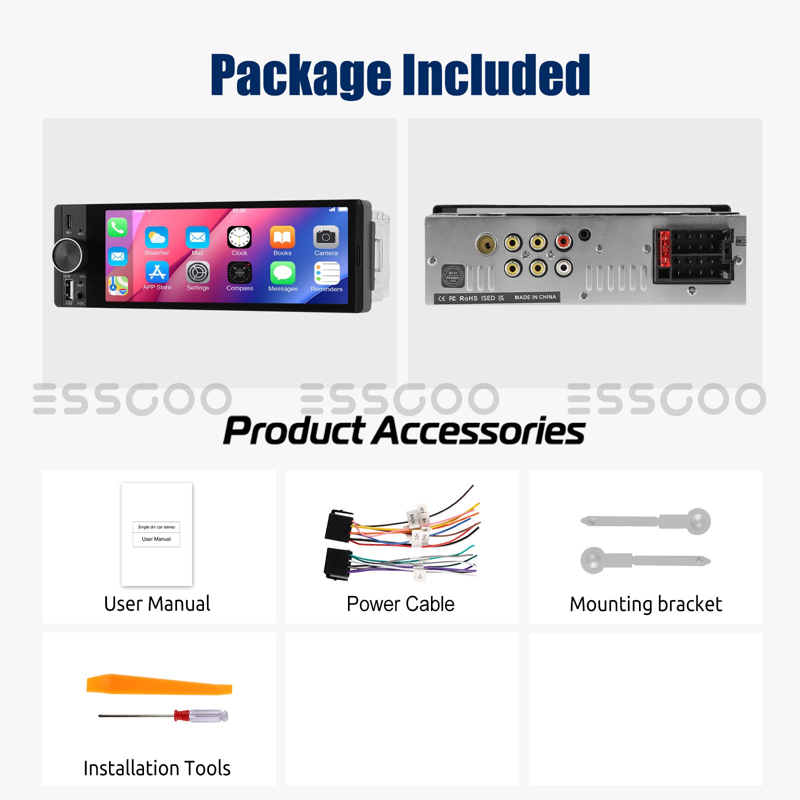 6.36″ Single Din Car Stereo Wireless CarPlay Android Auto Radio Bluetooth MP5 FM