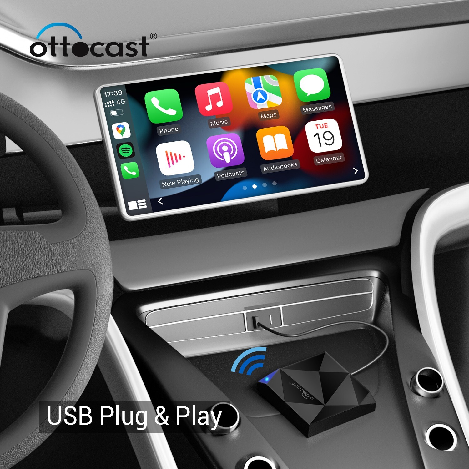 Ottocast Wired to Wireless Carplay Adapter U2 AIR, Navigation Player for iPhone