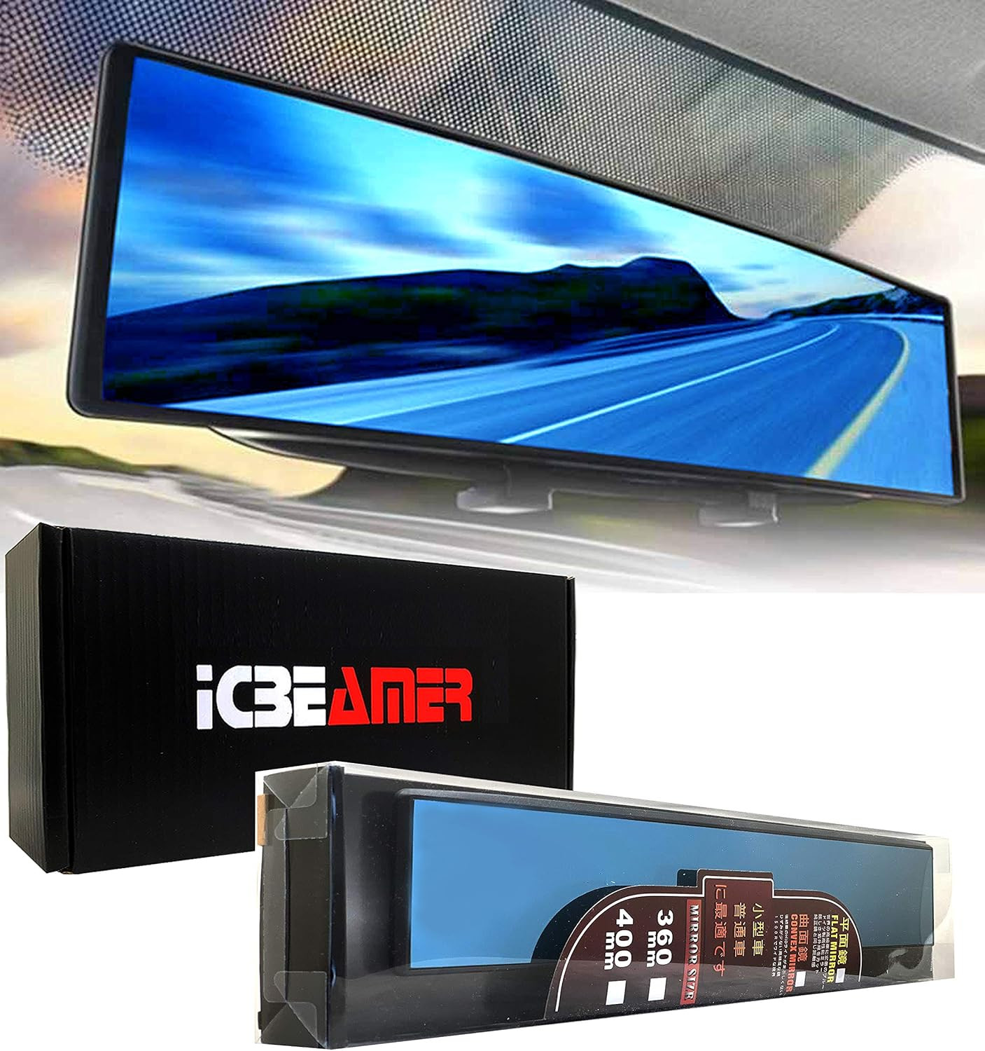 Universal 14.2″ Clip On Rear View Mirror, Flat Blue Tint Panoramic Wide Angle HD