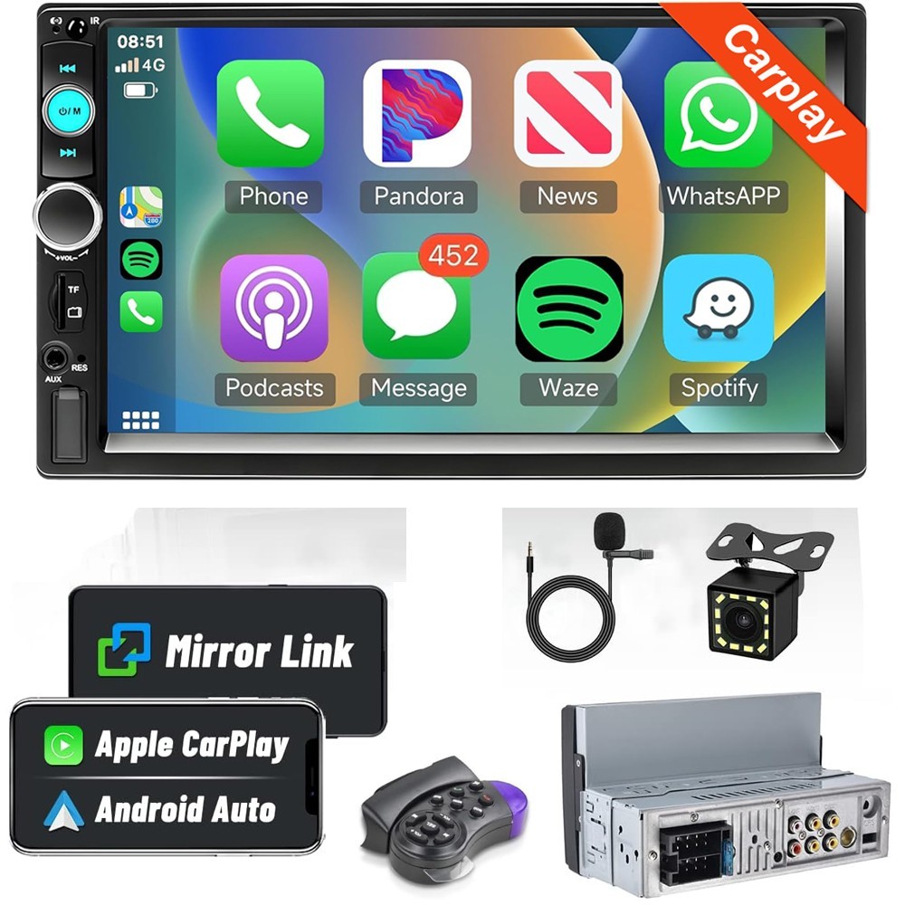 7″ Single 1 Din Car Stereo Wireless CarPlay Android Auto Radio Bluetooth MP5 FM