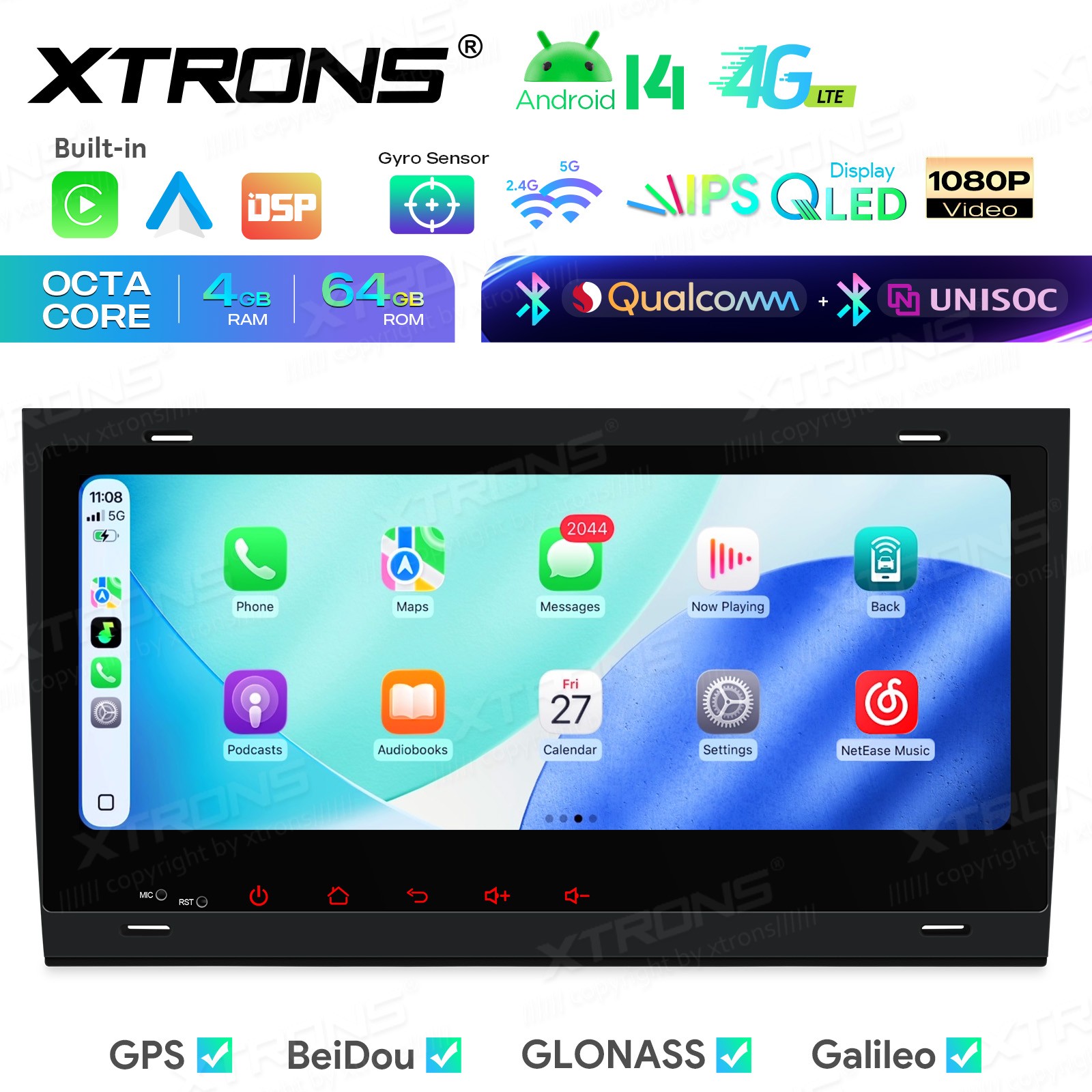 Android 14 Car GPS for Audi A4 S4 RS4 8 Core 4GB 64GB Wireless CarPlay DSP WiFi