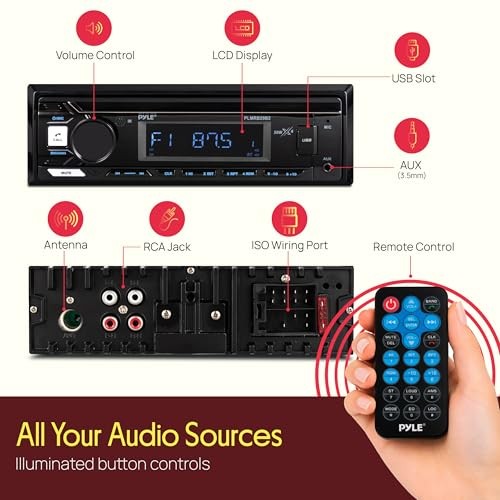 Pyle PLMRB29B2 Single DIN Marine Bluetooth USB/AUX MP3 In-Dash Black Receiver