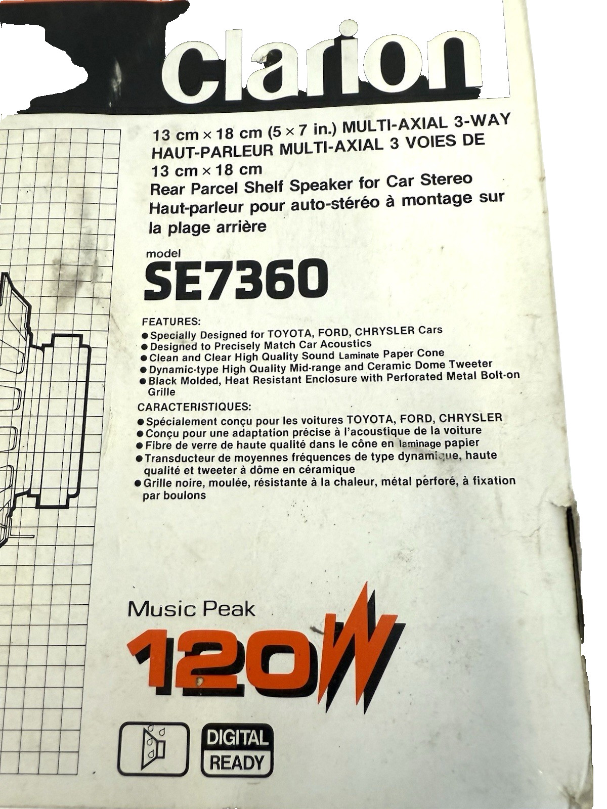 Clarion Car Audio SE7360 Speaker 5×7 – 120w (Toyota, Ford, Chrysler) Vintage