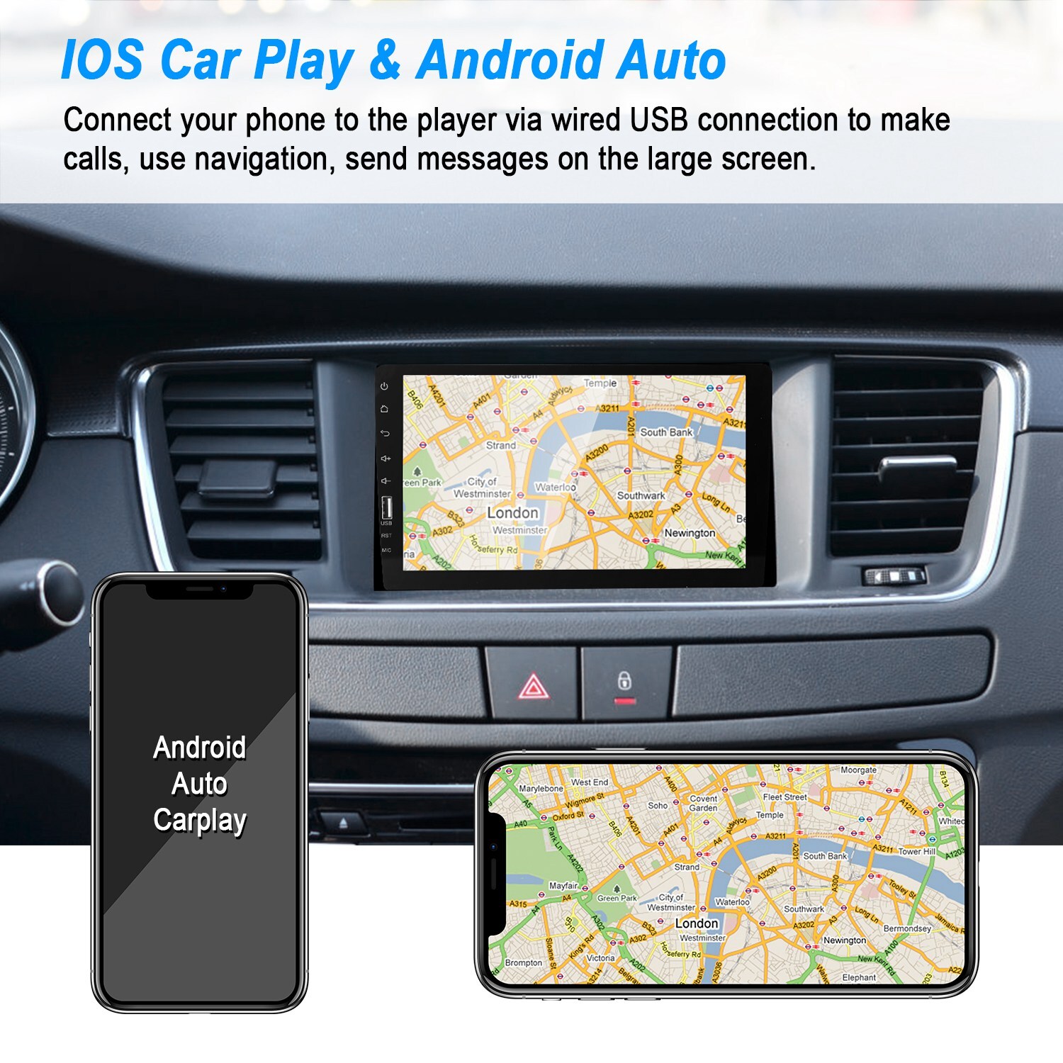9in Car Stereo 1 Din Radio Touchscreen w/Camera Mirror Link Carplay/Android Auto