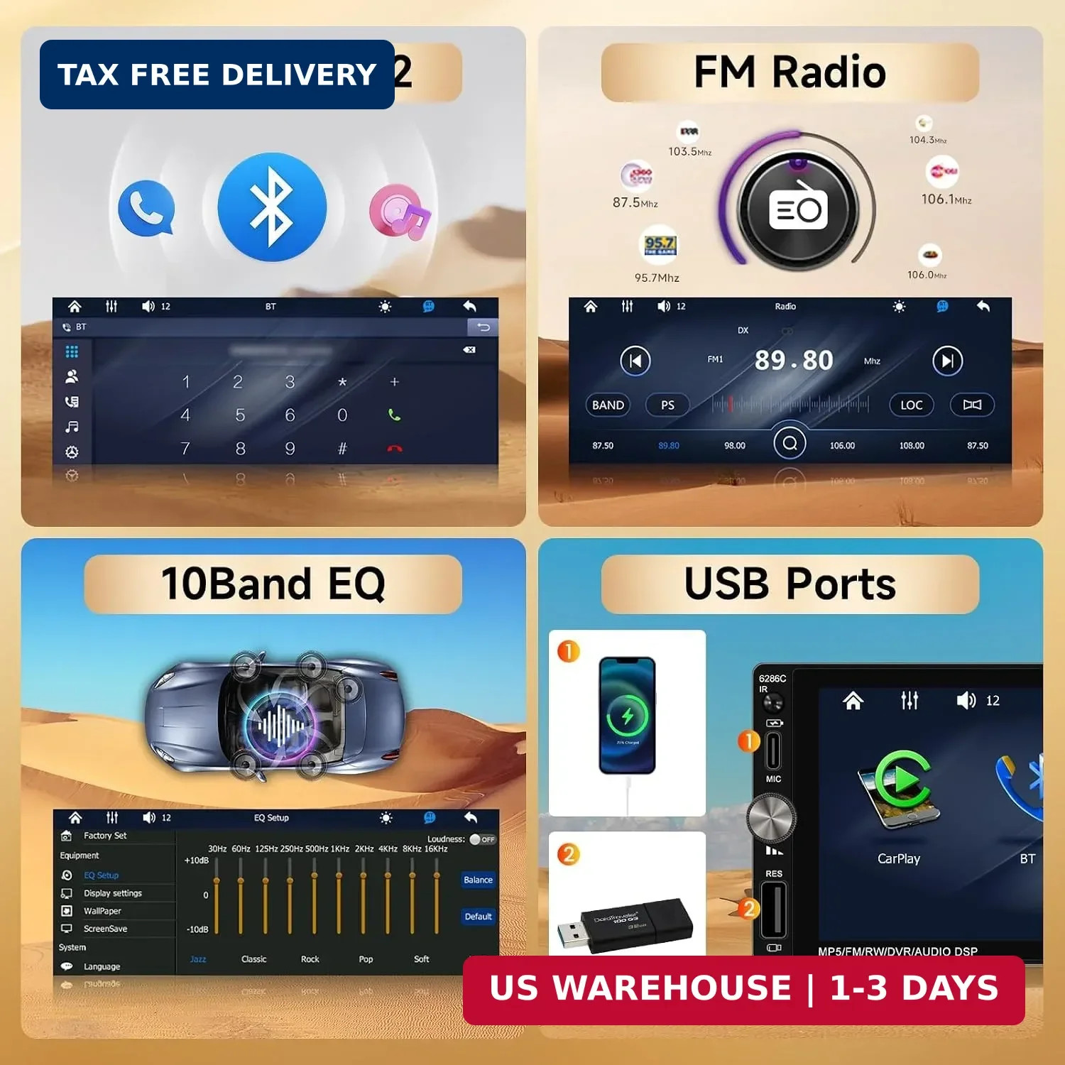 Single Din Car Stereo Compatible with Carplay Android Auto, METEESER 6.9 Inch Bl
