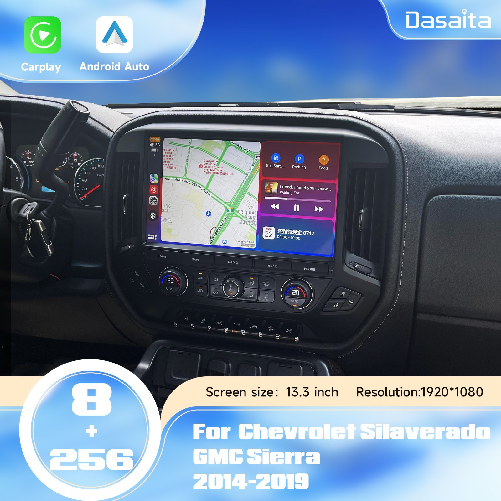 Dasaita Android 13 Car Stereo for Chevrolet Silverado GMC Sierra 2014-2019 Radio