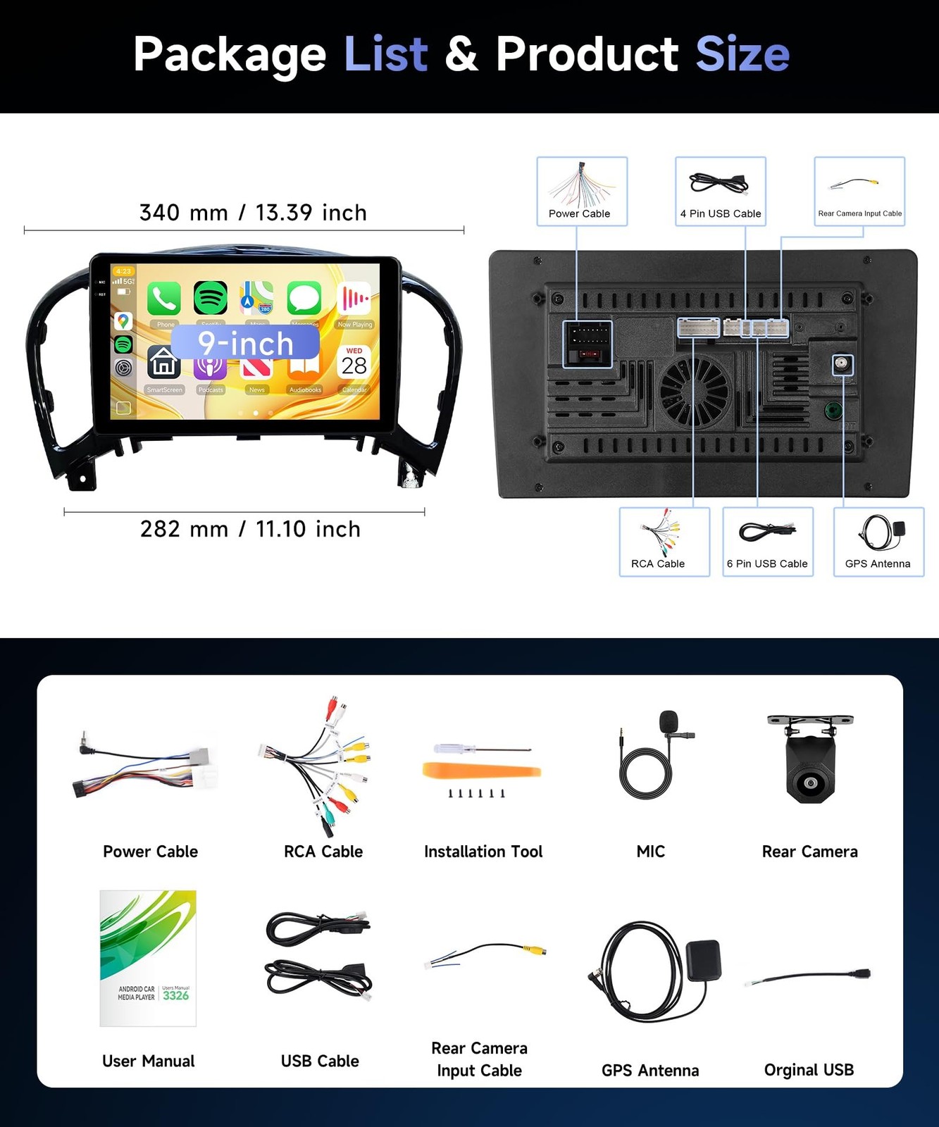 4Core 4G+64G Android Car Radio for Nissan Juke 2011-2016 & Infiniti ESQ, Wire…