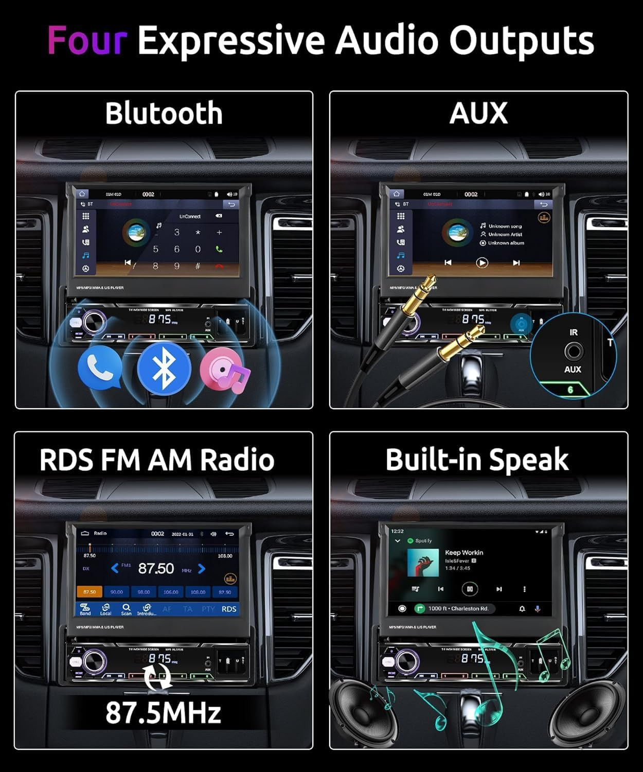 Wireless Carplay 7Inch Single Din Touchscreen Radio,Ips Manual Flip Out Touchscr