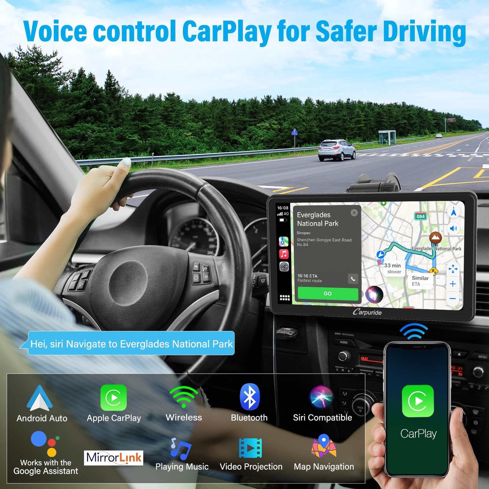 Carpuride 10.1″ Wireless CarPlay Android Auto IPS Touch Screen Stereo 2024
