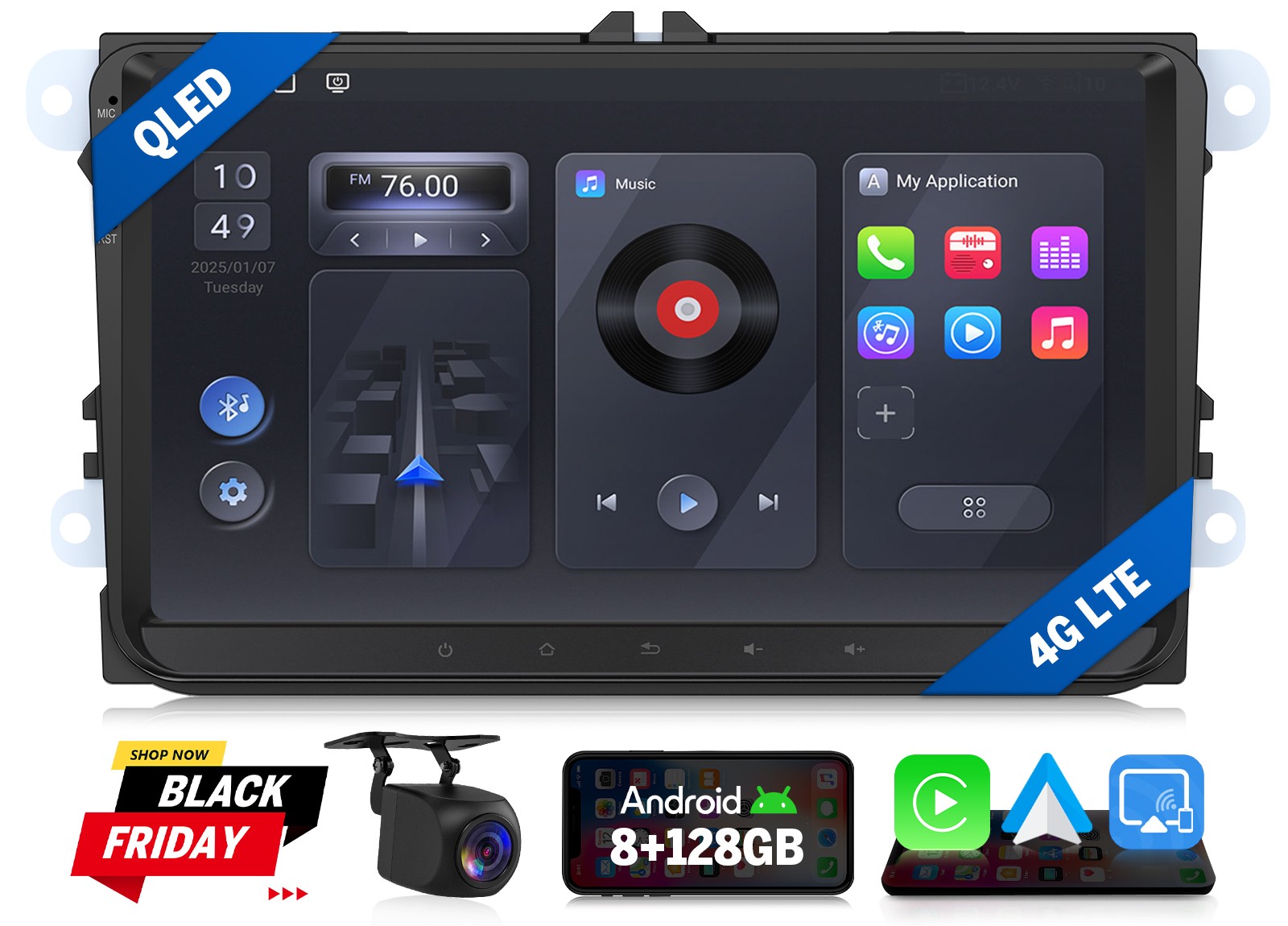Android 9″ QLED 8+128G for VW Golf MK5 2004-2009 Car Stereo Wireless CarPlay GPS