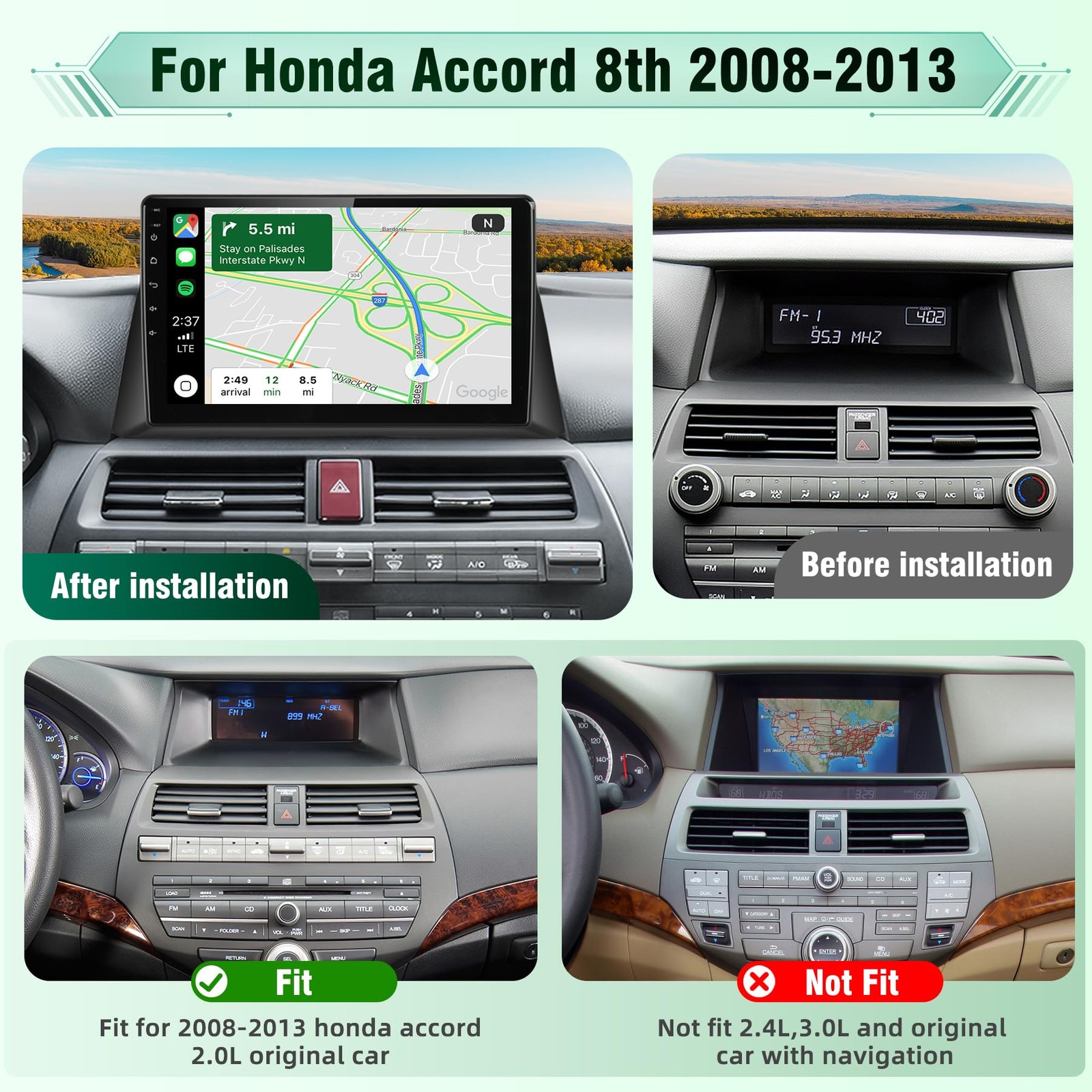 10″ Wireless CarPlay & Android Auto Stereo for 2008–2013 Honda Accord