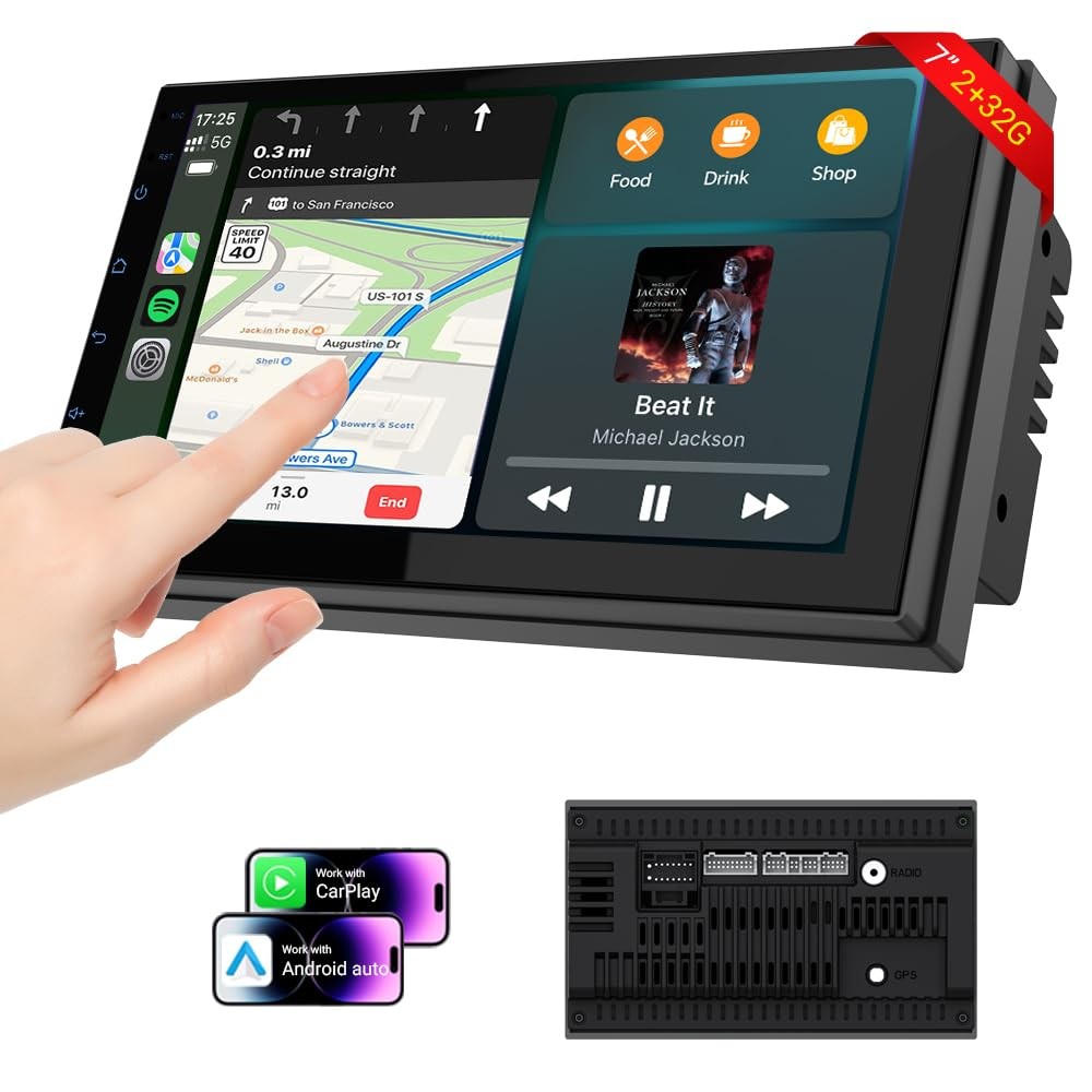 7″ Double Din Car Stereo w/Wireless CarPlay & Android Auto – Android 13 Touch…