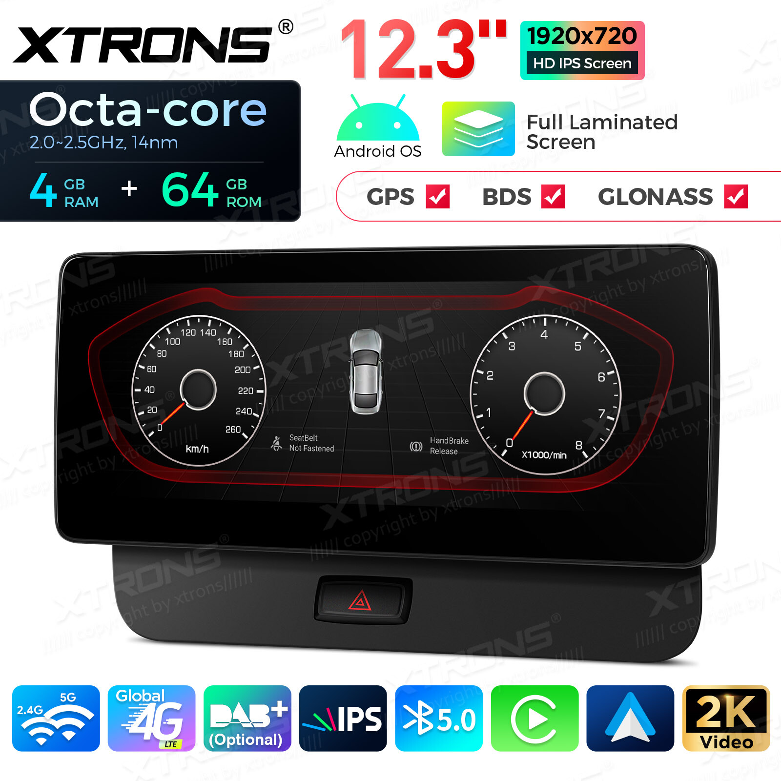 Car GPS Stereo for Audi Q5 2009-2017 Wireless CarPlay Android Auto 12.3 Inch 64G
