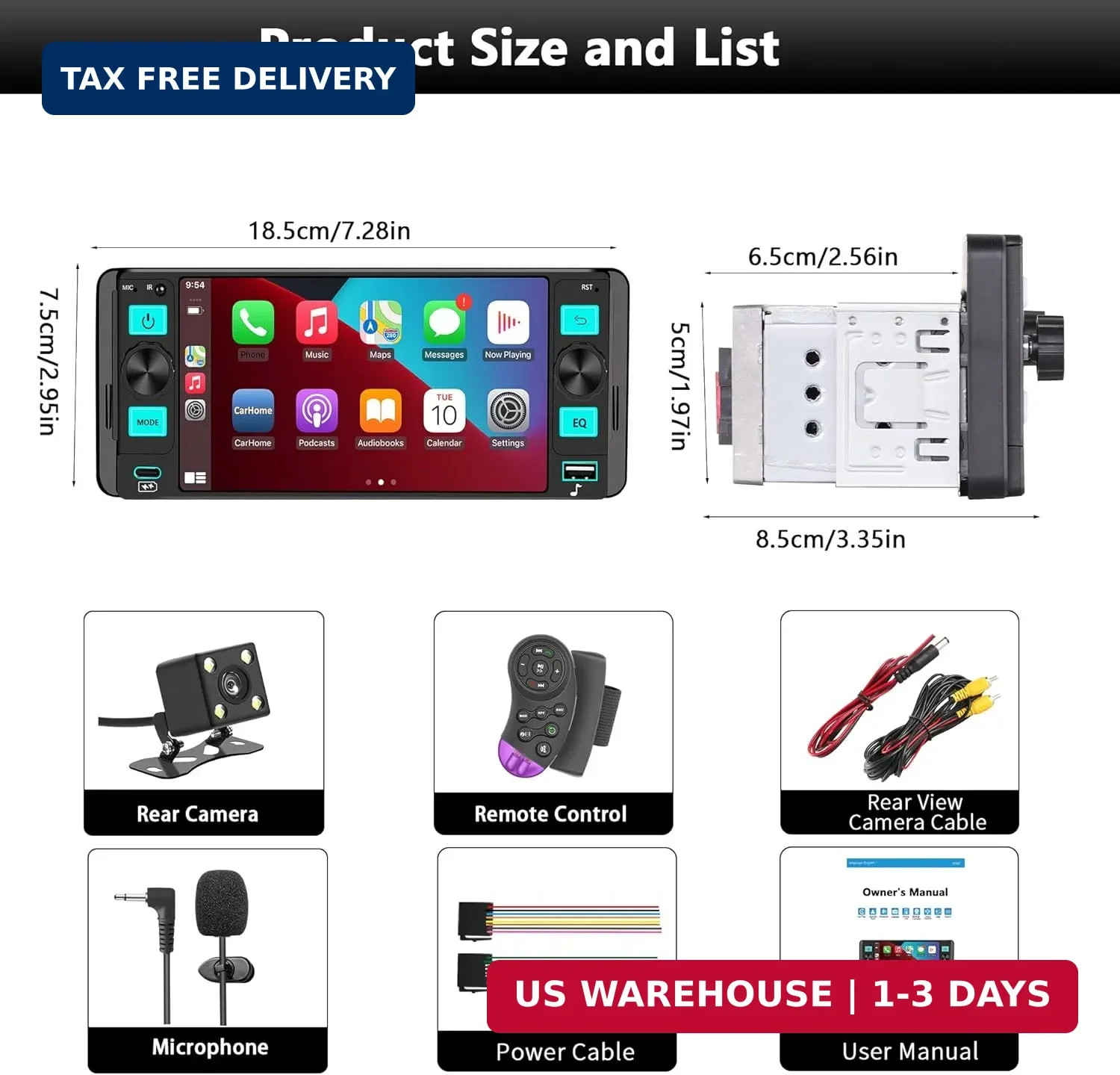 Car Stereo – Dual Knob Touchscreen Radio with Wireless CarPlay bluetooth