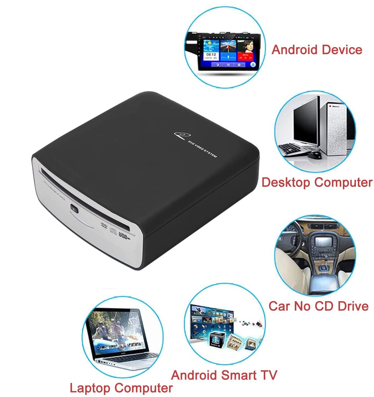 Portable Car CD Player | External USB Vehicle for Android black