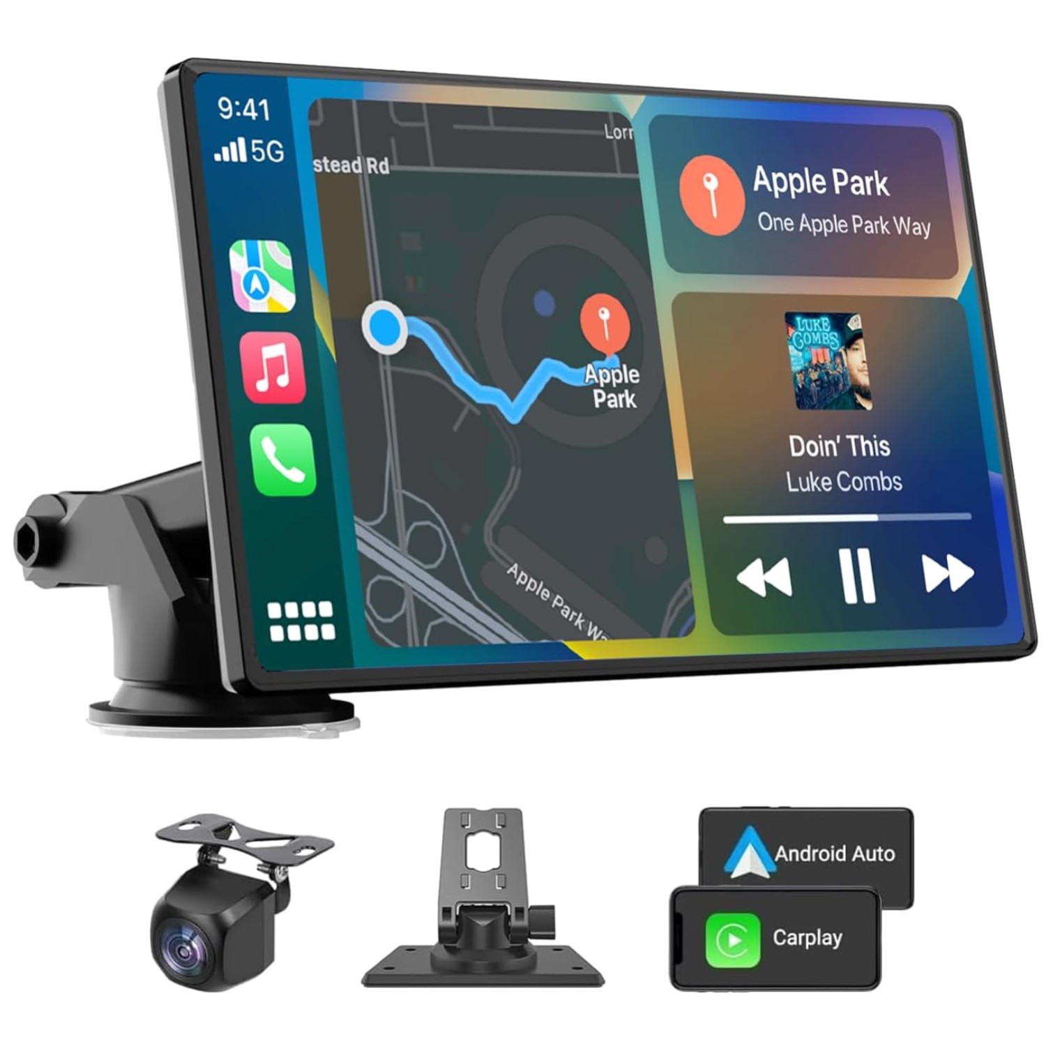 HD Carplay Screen with Backup Camera – Bluetooth, GPS, Siri