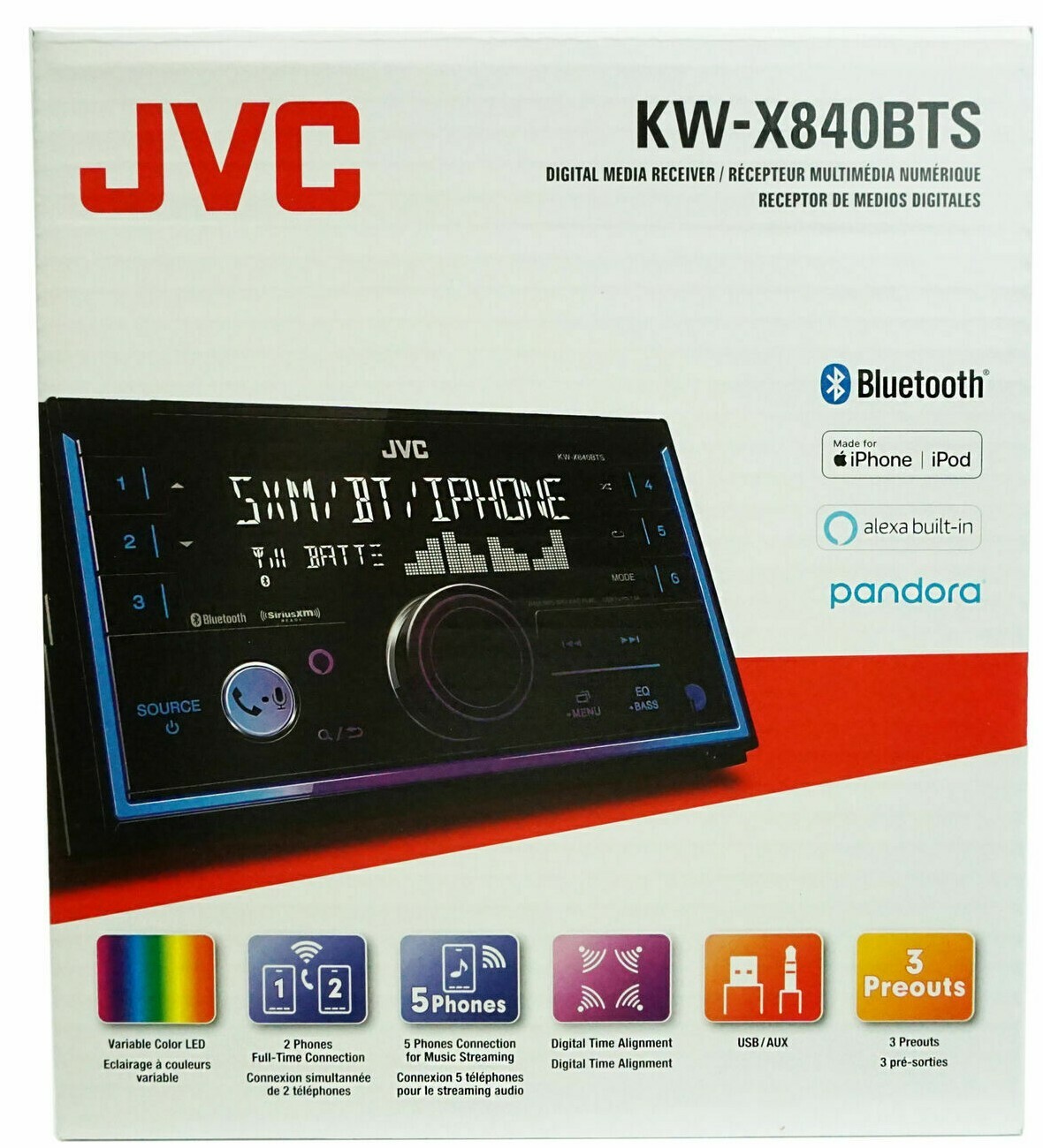 JVC KW-X840BTS Bluetooth Media 200w Car Stereo iPhone Android XM AM FM USB Aux