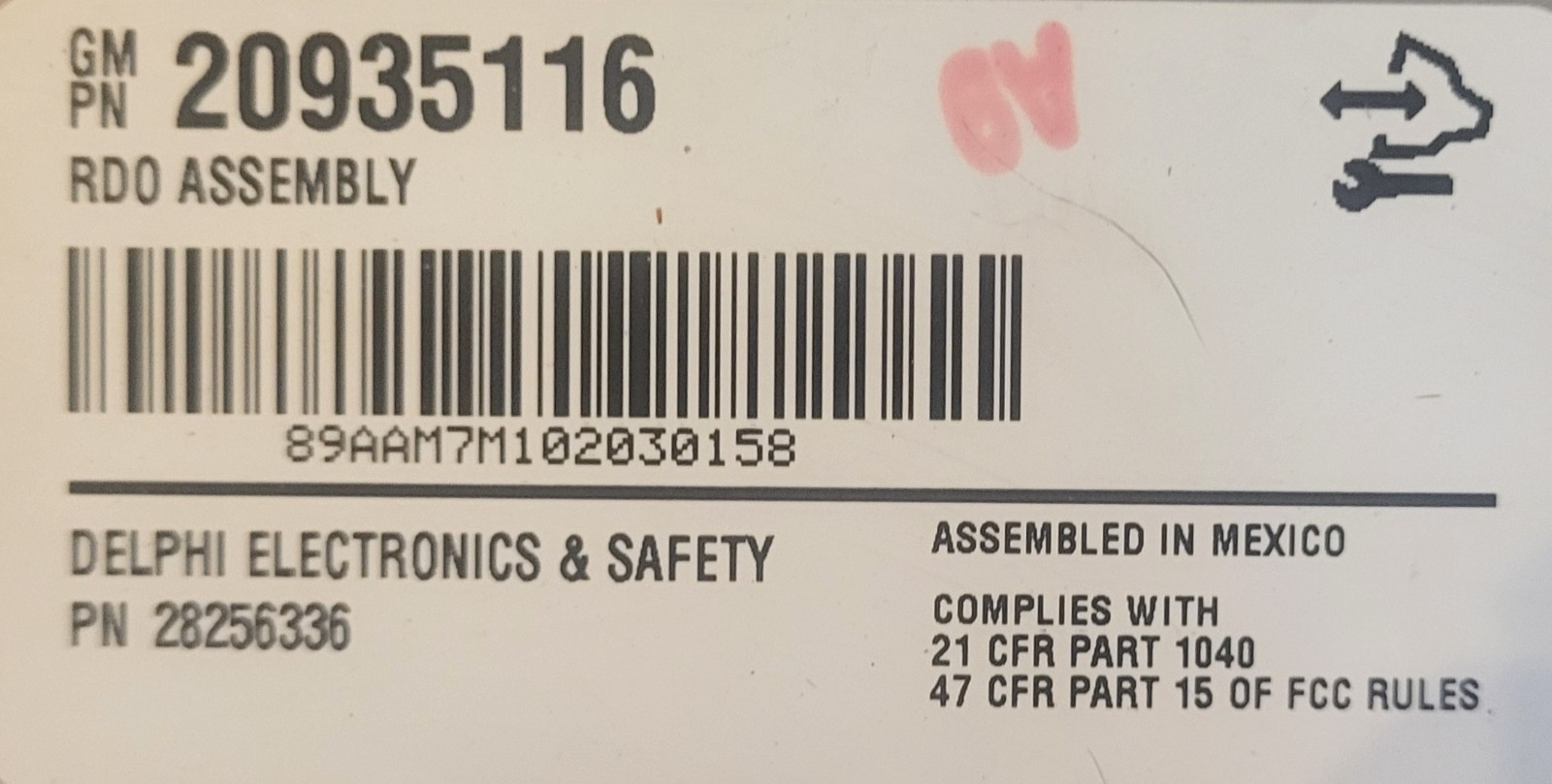 Delphi OEM RDO Assembly Part No. 20935116 Buick Enclave Chevy Traverse GMC Acadi