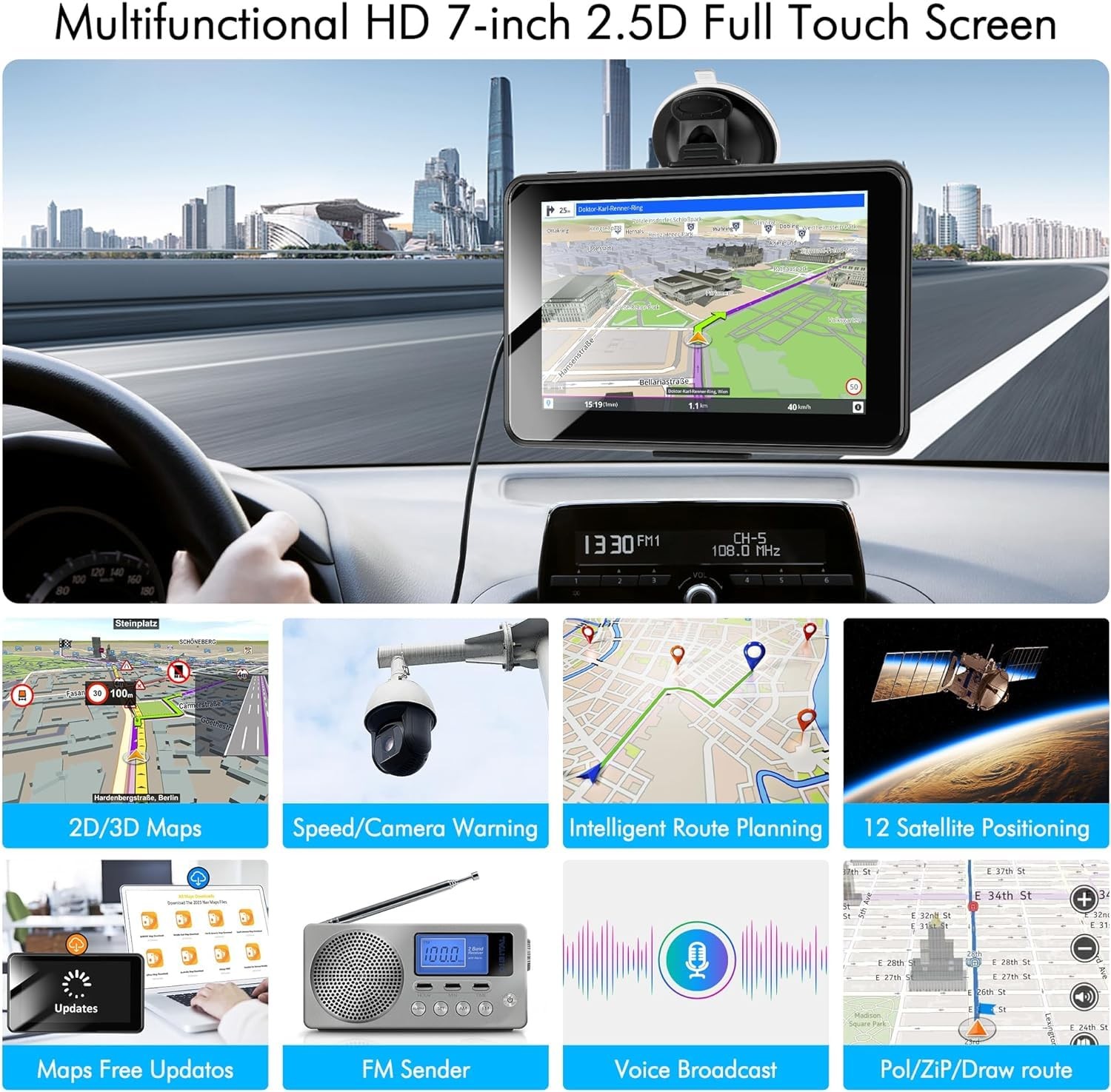 2026 Pro GPS Navigator for Car,Truck RV-7” HD Touchscreen Navigation System,…