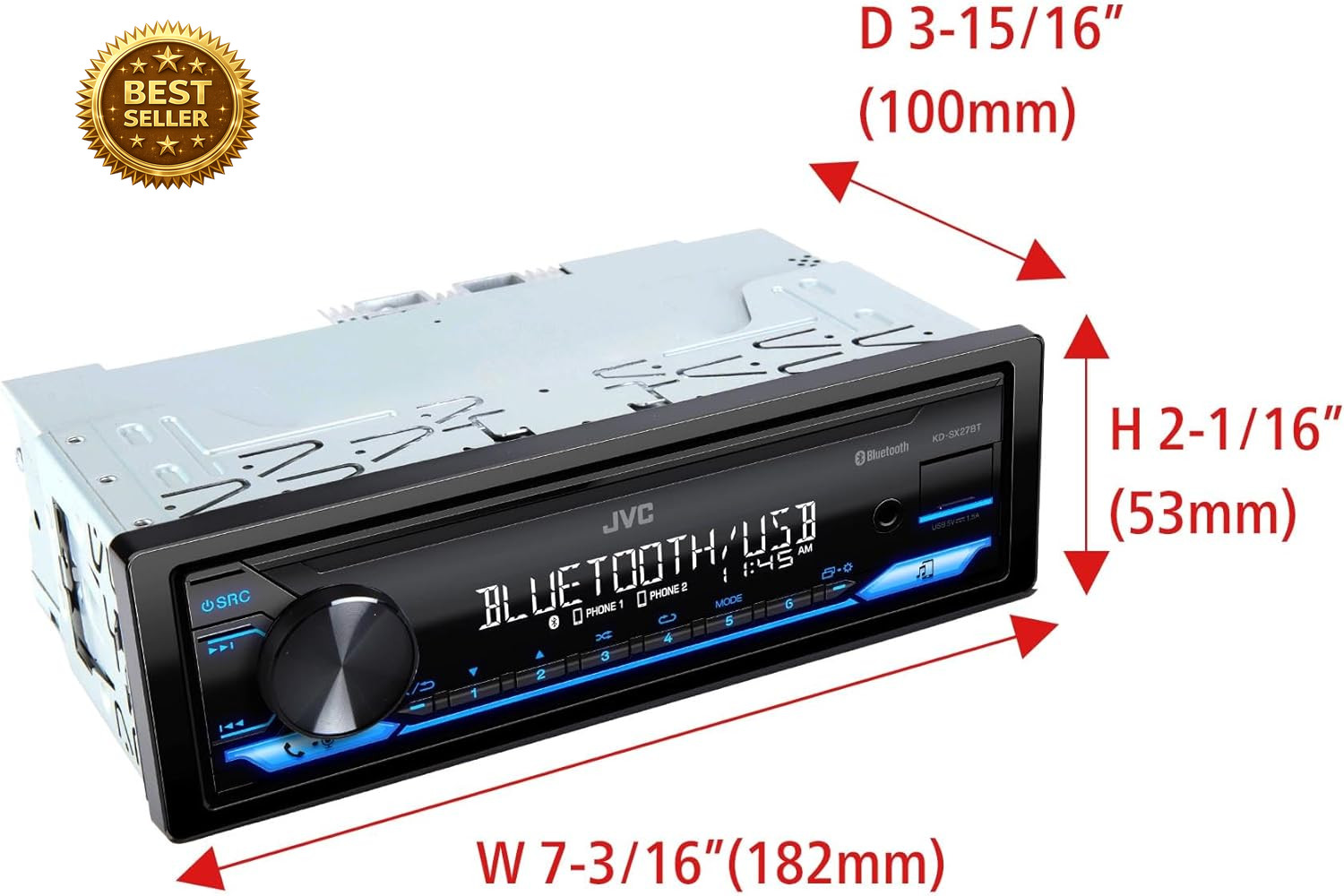 JVC KD-SX27BT Bluetooth Car Stereo Single DIN 100W USB AUX FM AM Receiver