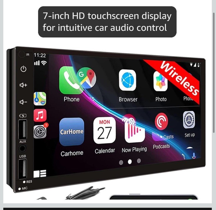 🔥7” Double Din Car Stereo with Wireless Apple CarPlay & Android Auto W Remote