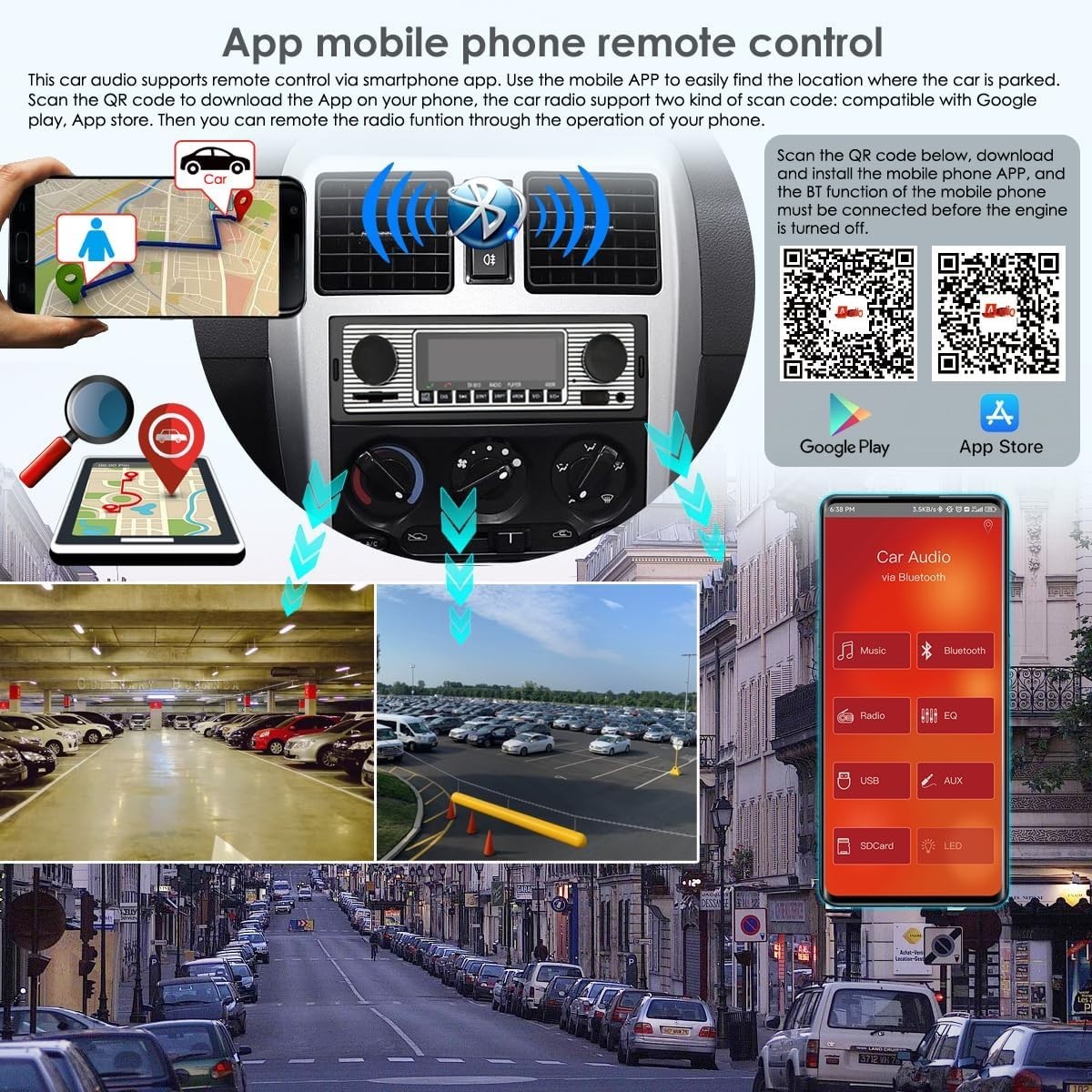 Universal Single Din Car Stereo with Fast Charging USB & Multicolor Display
