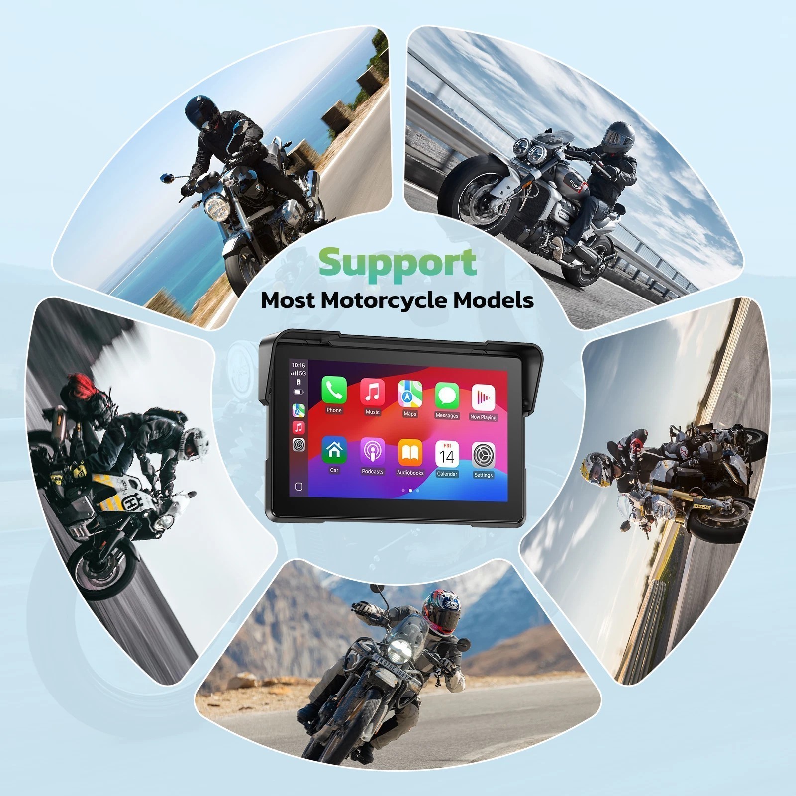 7″ Touch Screen Portable Stereo Motorcycle Carplay Wireless CarPlay Android Auto