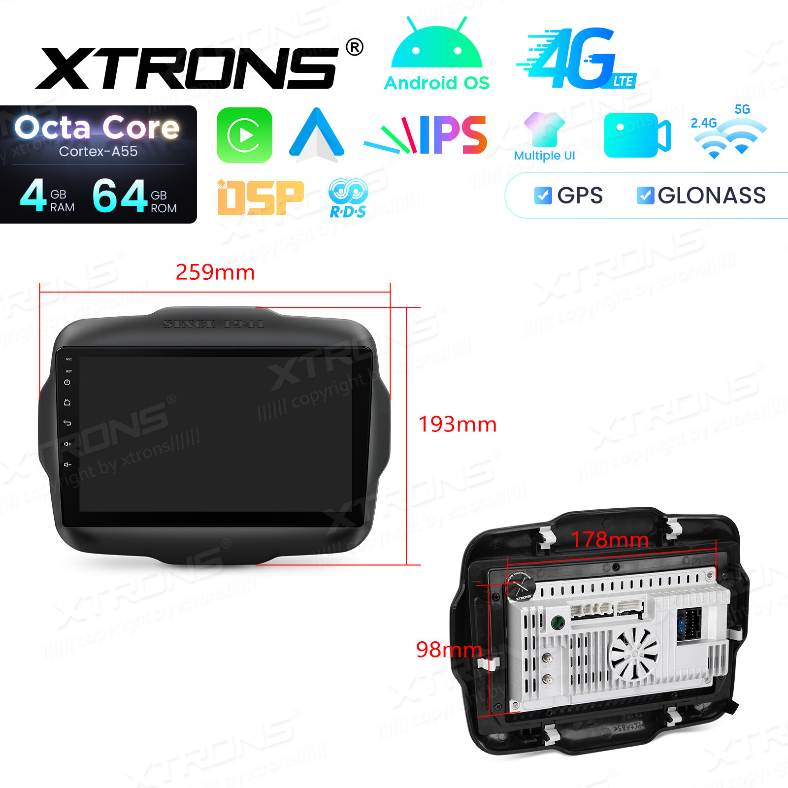 Octa Core Android Radio for Jeep Renegade 9″ IPS Screen DSP Bluetooth 4GB 64GB