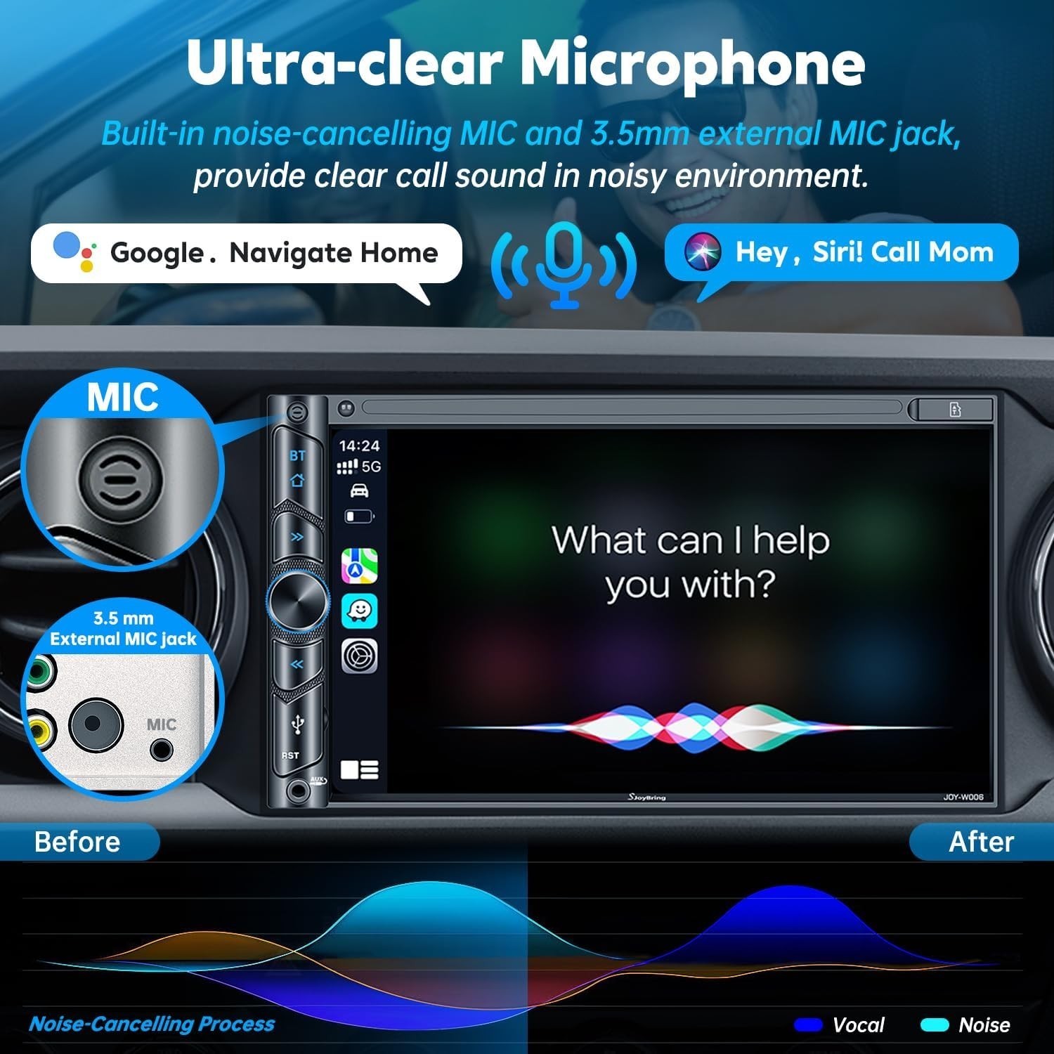 Double Din Car Stereo: Wireless Carplay, Android Auto & Backup Camera