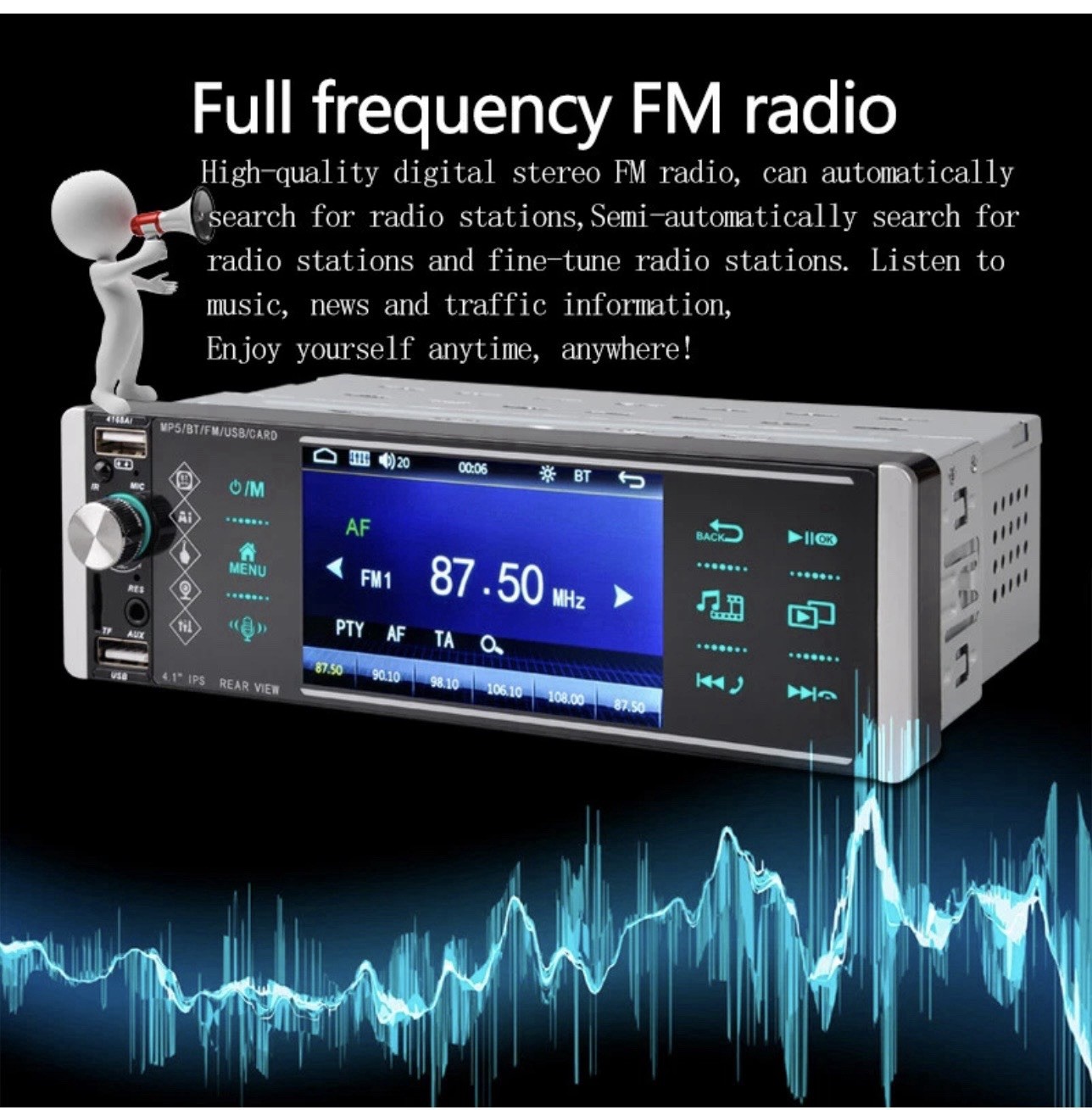 Single 1 Din Car Radio 4.1″ Multimedia MP5 Player Bluetooth Touch Screen Stereo