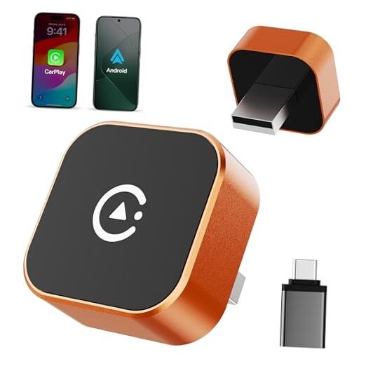 2026 2-in-1 Wired to Wireless CarPlay Android Auto Adapter, USB/Type-C Orange