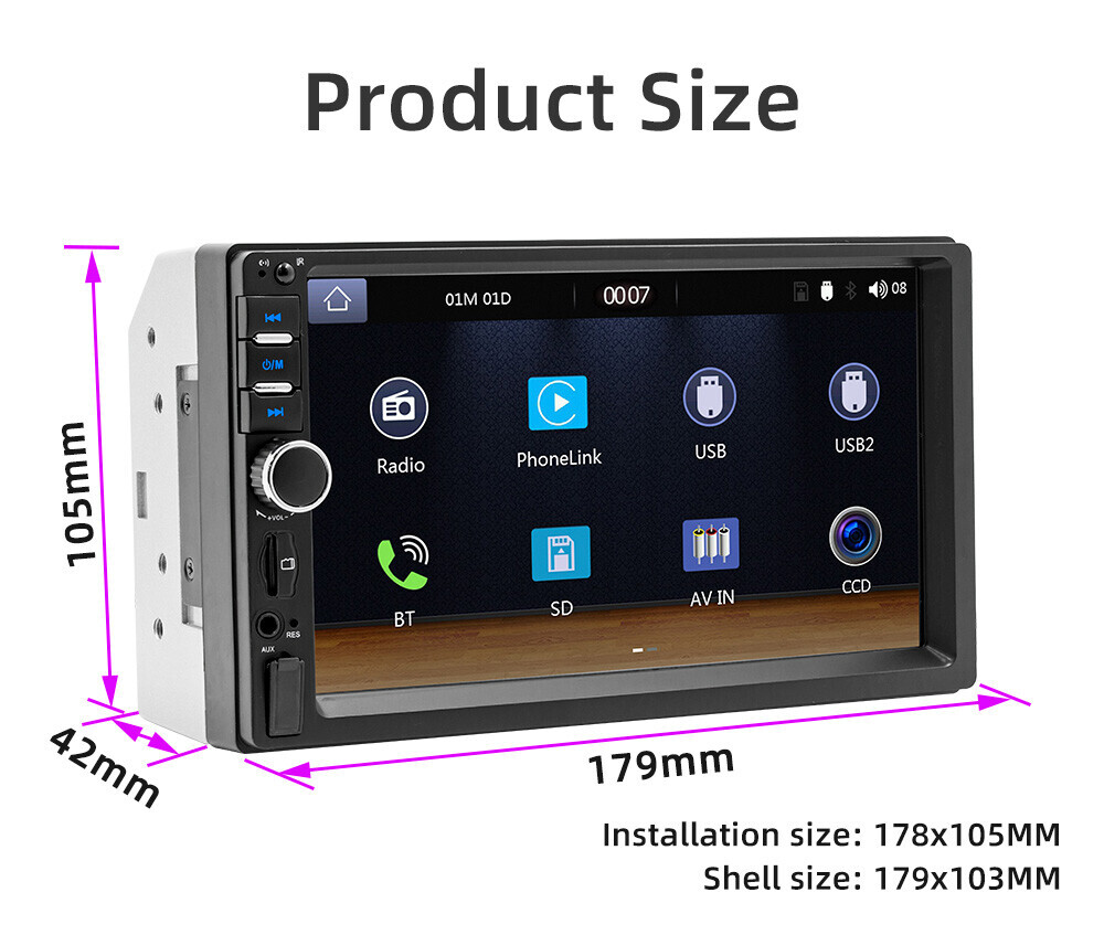 Double 2 Din 7″ Car Radio Apple CarPlay Android Auto Bluetooth Mirror Link TF/FM