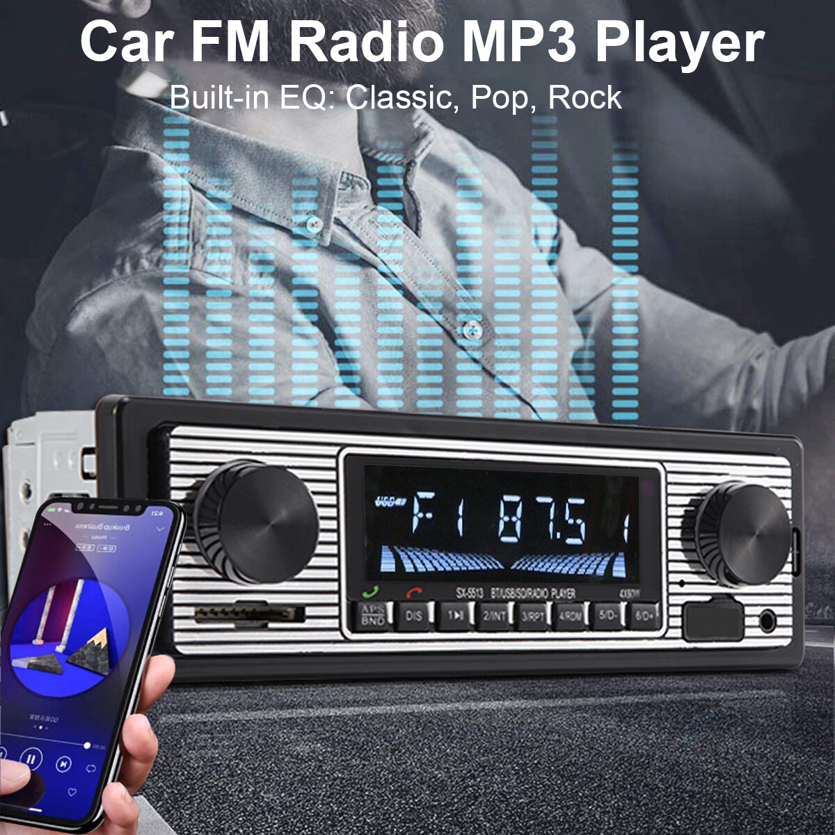 Bluetooth Vintage Car FM Radio MP3 Player USB AUX Classic Stereo Audio Receiver