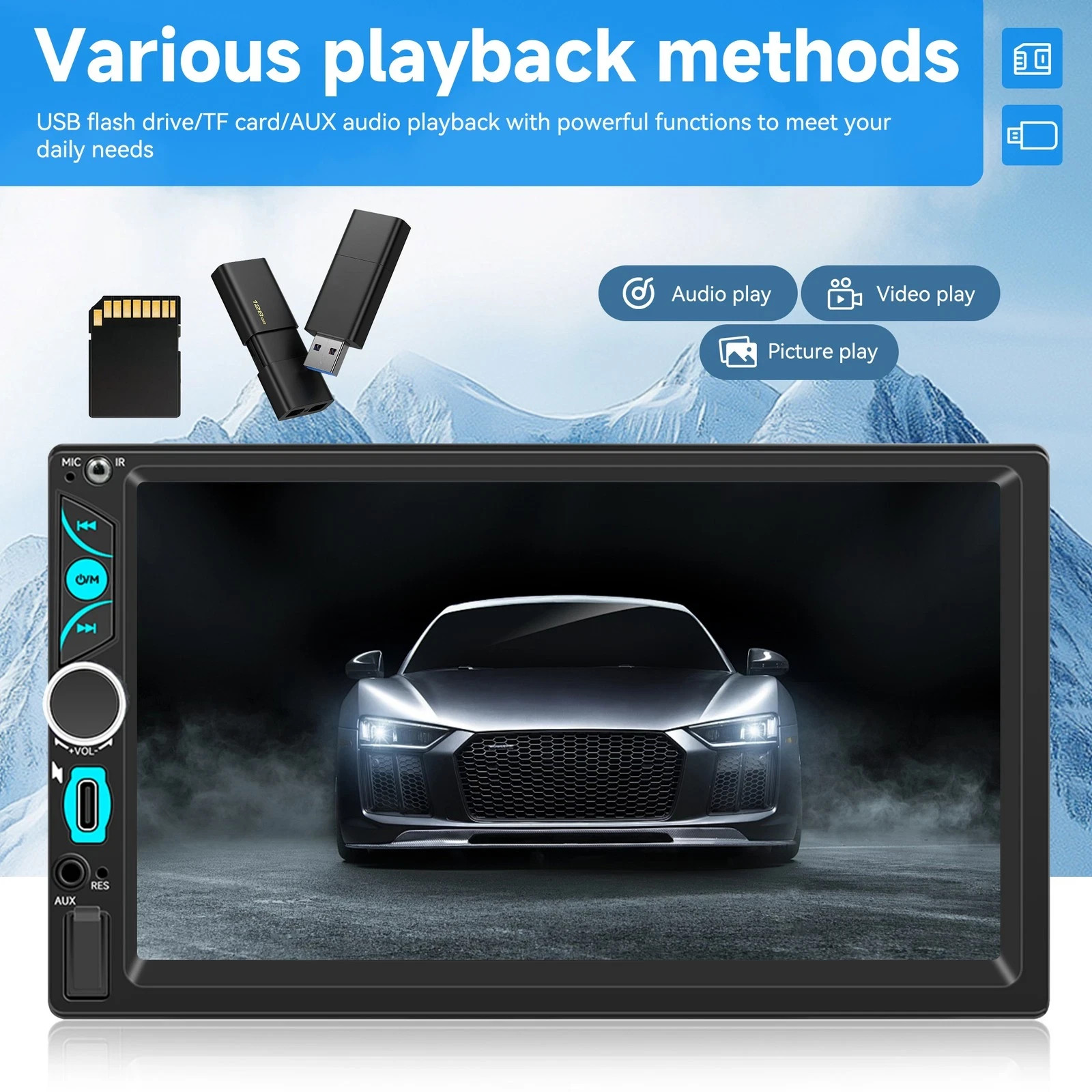 Double Din Car Stereo with 7″ HD Touchscreen, Wireless Apple Carplay & Android A
