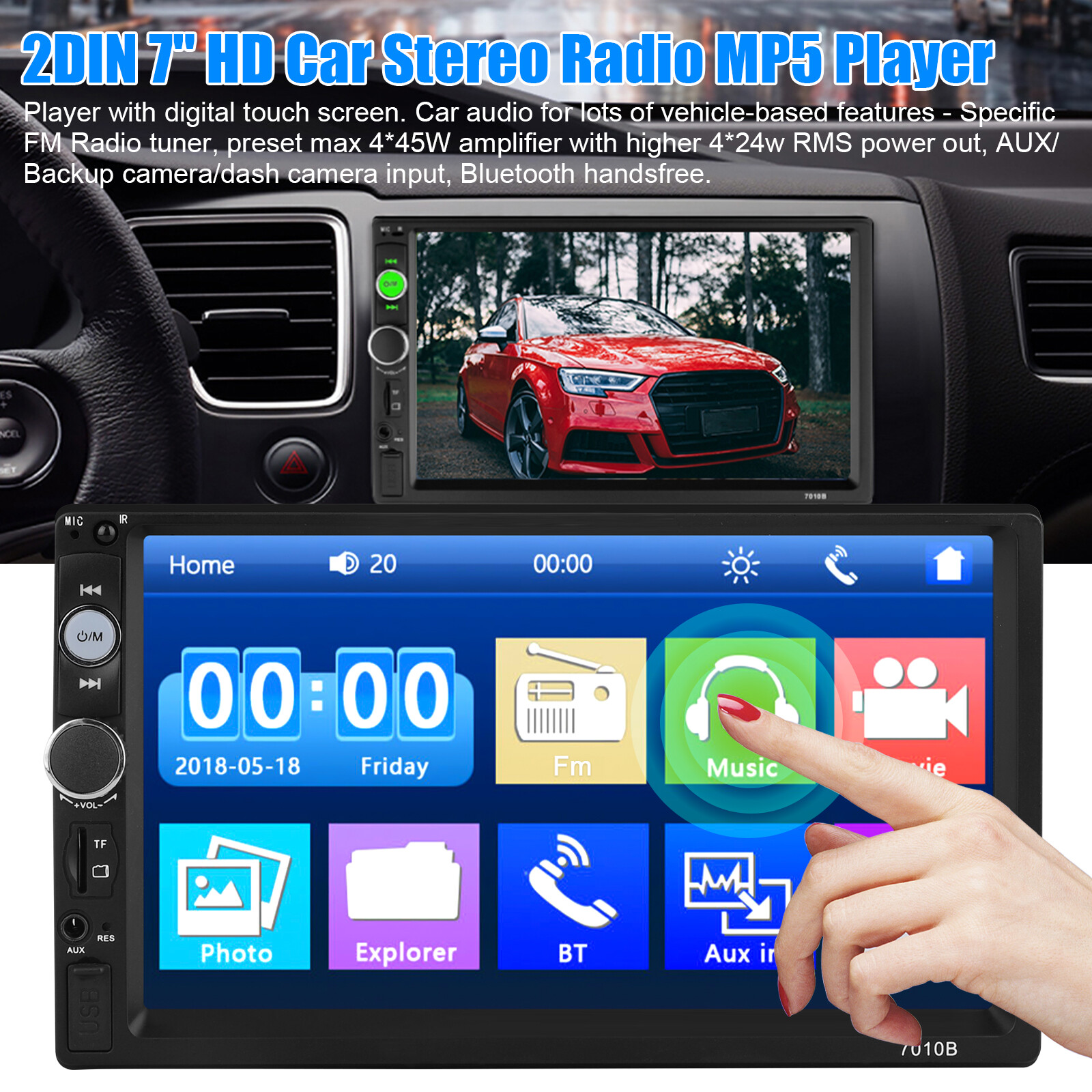 Double 2din Car Stereo Radio Bluetooth MP5 Mirror link Player Touch screen 7”