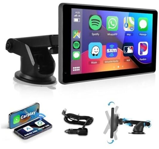 Wireless Carplay Screen for Car,7inch 1080P HD IPS Touch Screen Portable Car