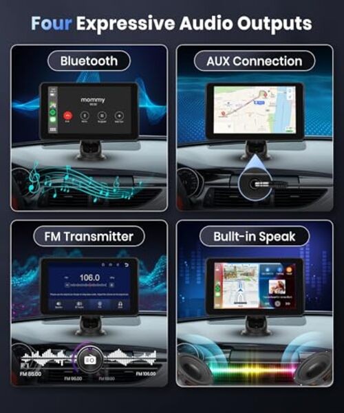 Wireless Carplay Screen for Car,7inch 1080P HD IPS Touch Screen Portable Car