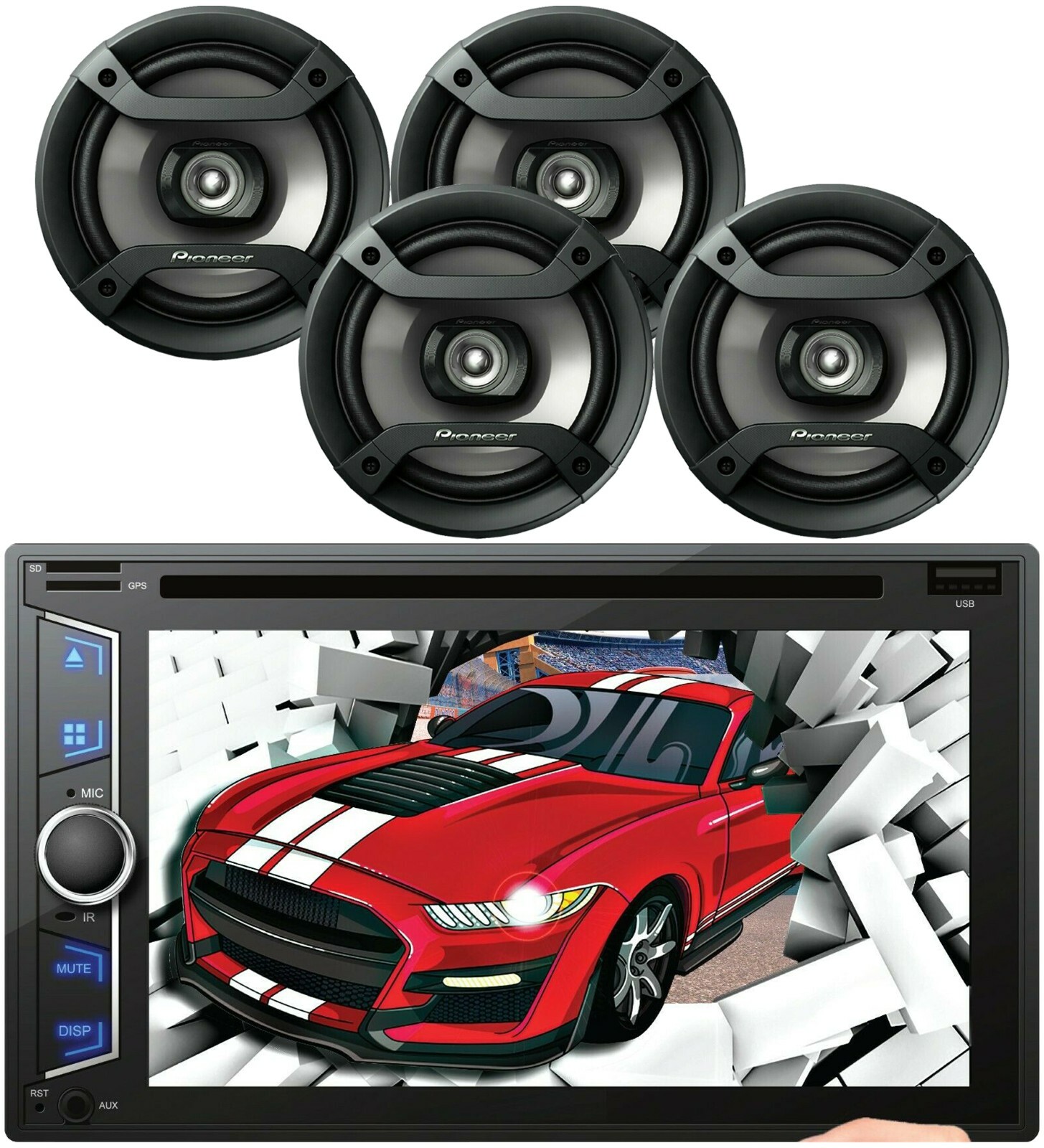 4x Pioneer 6.5″ Speakers + Audiotek 6.2″ Car Audio DVD Mirror Link