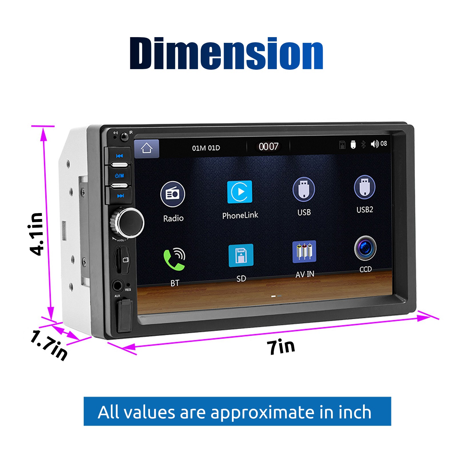 7″ Double DIN Car Radio Touch Screen MP3/MP4/5 Apple Carplay Android Auto AUX FM