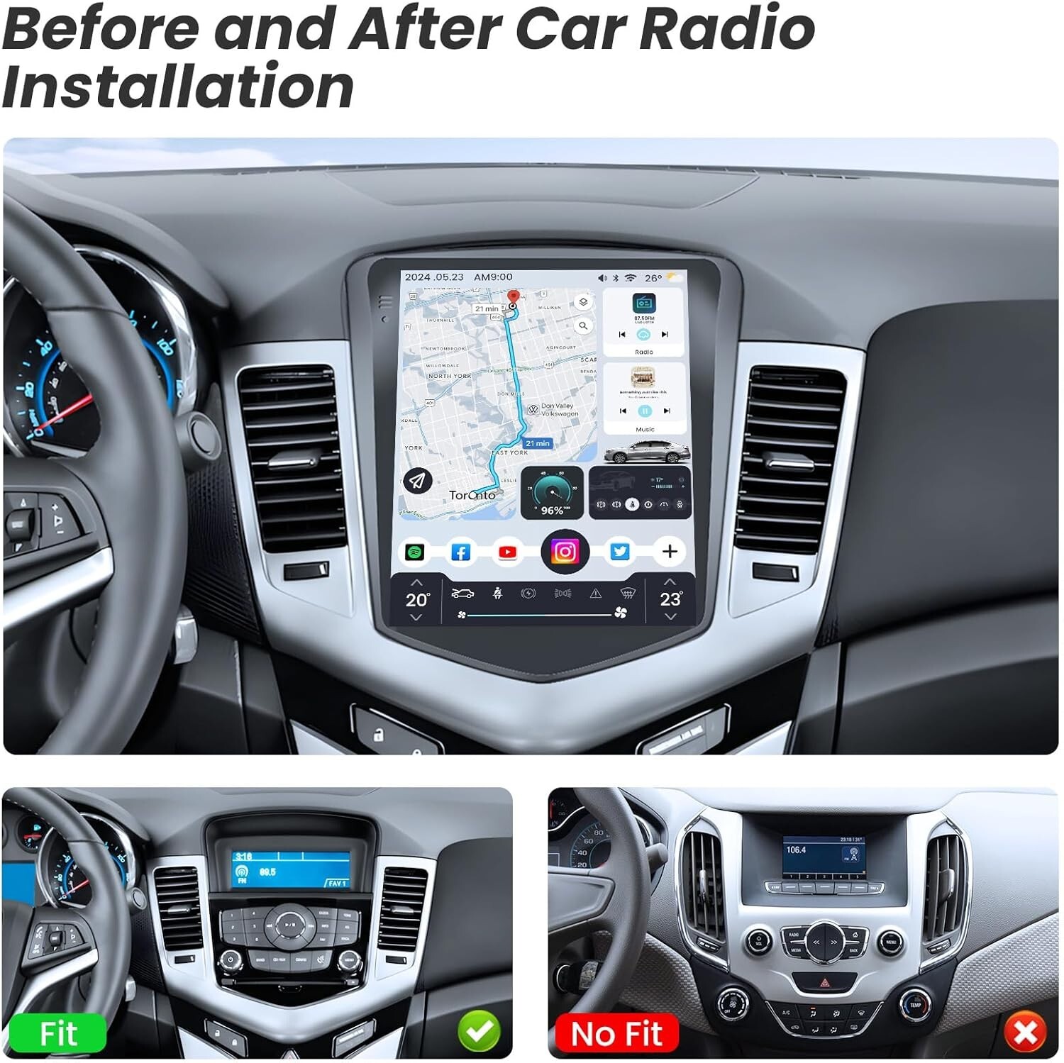 Apple Carplay Car Radio Stereo For Chevy Cruze 2011-2015 Android 15 8Core 4G+64G