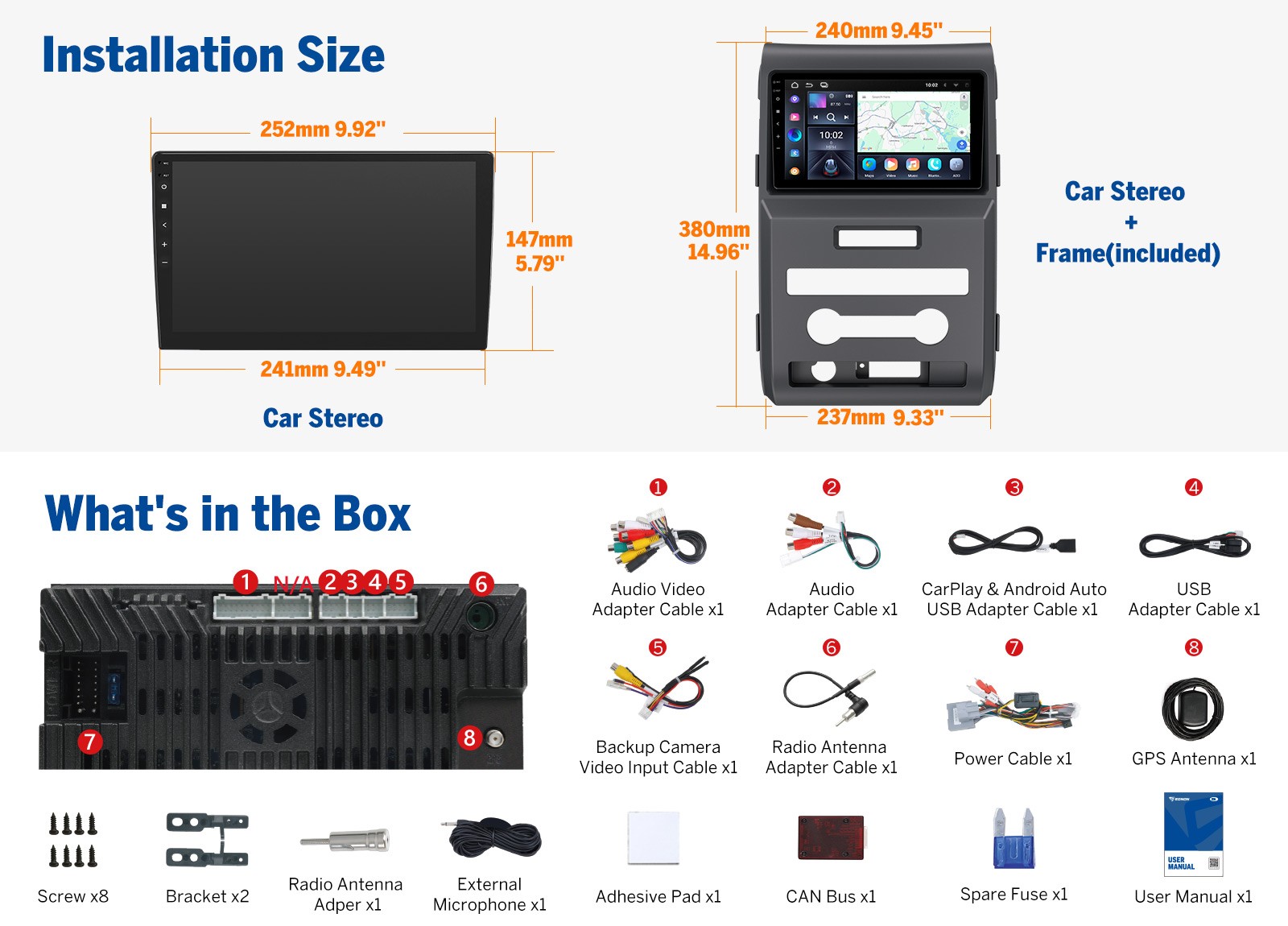 Eonon FDF1X7A 9″ IPS Android 14 4+64GB Car Radio CarPlay for Ford F150 2009-2014