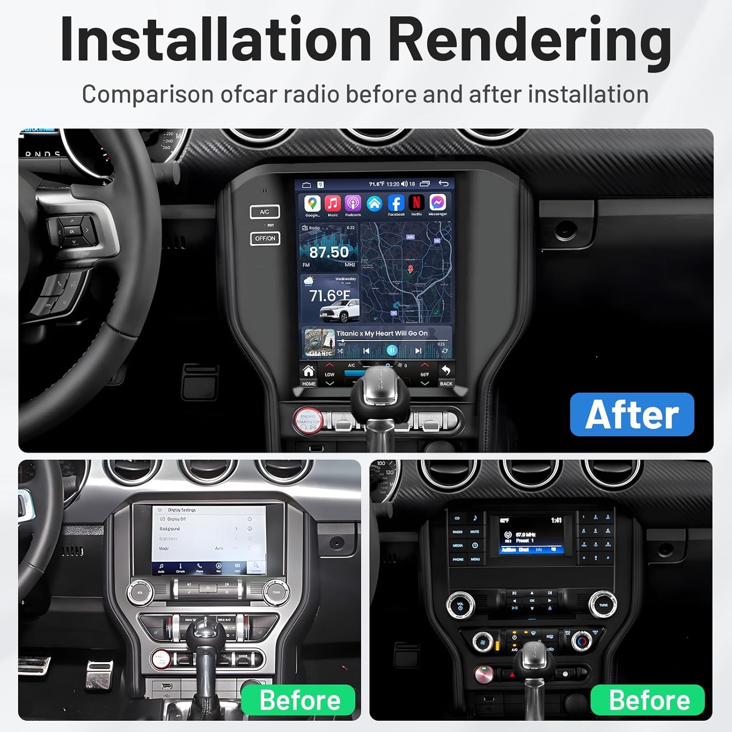 4+64G For Ford Mustang 2015-2023 Android13 Car Radio Stereo Carplay GPS Nav WIFI