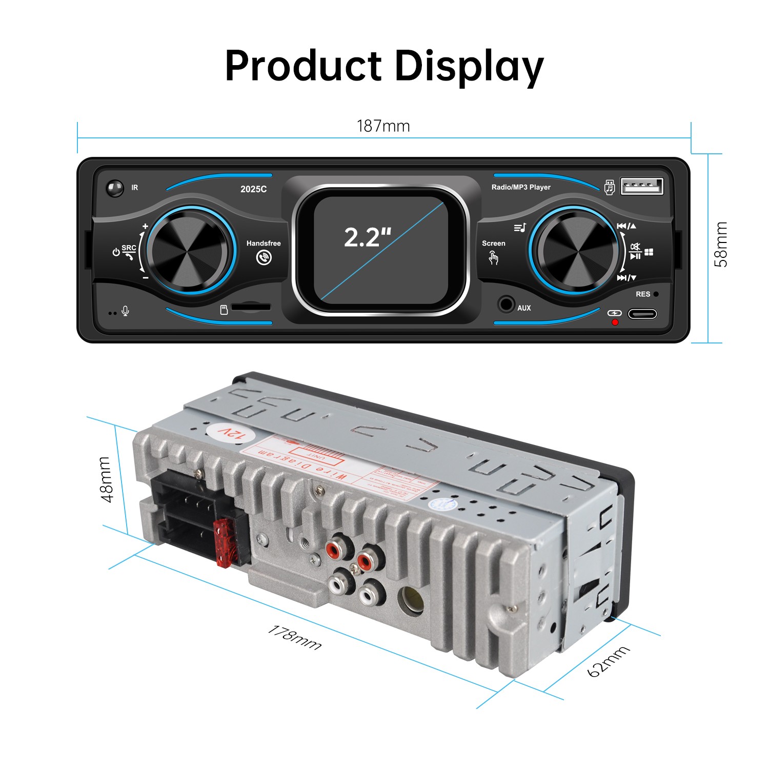 In-Dash Bluetooth Car Stereo 1DIN MP3 Player USB SD FM AUX Input for Cars Trucks