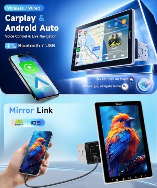 10.1 Inch Single Din Radio with CarPlay Android Auto Bluetooth 5.2 1280×720