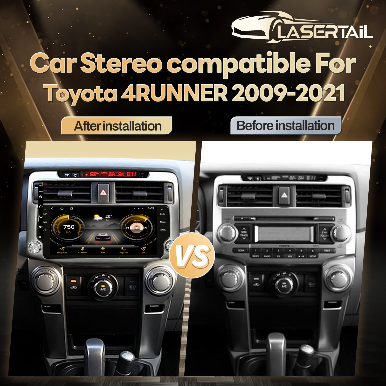 10.33″ Carplay Stereo Radio Head Unit For Toyota 4Runner 2010-2019 Tesla Style